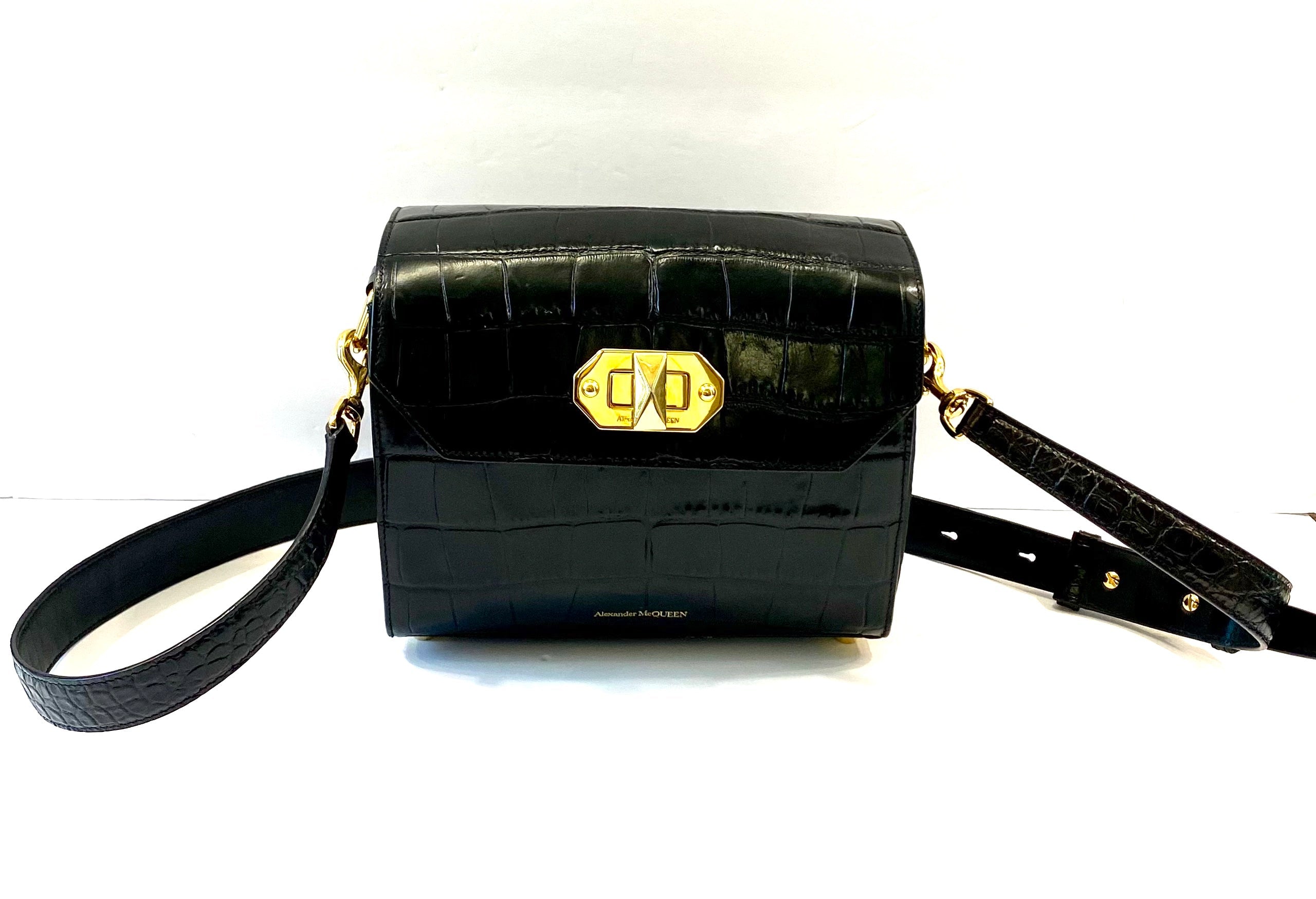 ALEXANDER MCQUEEN CROC EMBOSSED CALFSKIN BOX 21 SHOULDER BAG