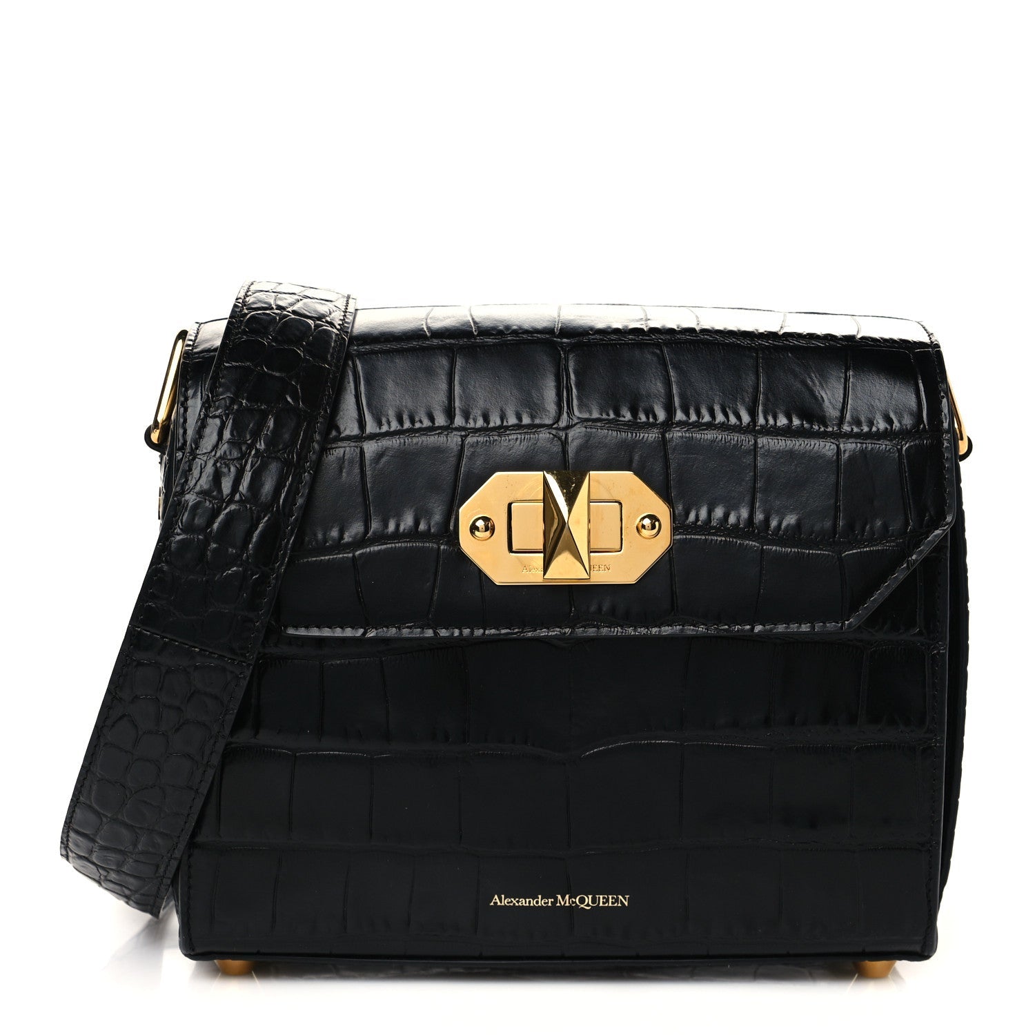 ALEXANDER MCQUEEN CROC EMBOSSED CALFSKIN BOX 21 SHOULDER BAG