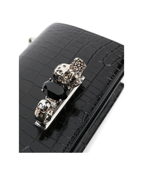 ALEXANDER MCQUEEN CROC EMBOSSED CALFSKIN JEWELLED SATCHEL