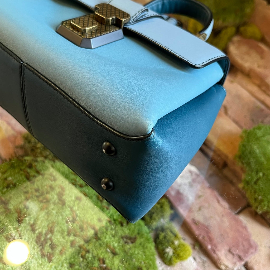 BOTTEGA VENETA Small Piazza Blue Nappa Leather Top Handle Bag