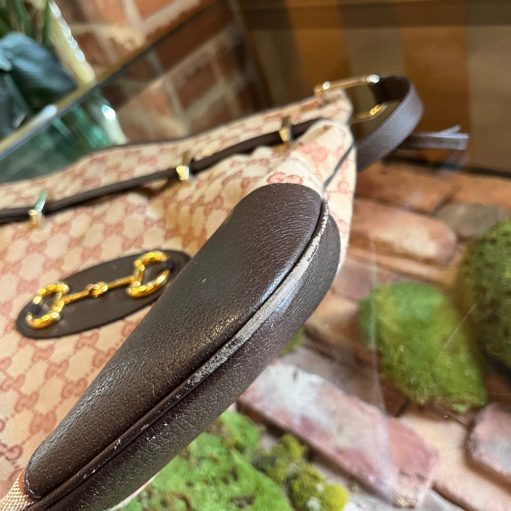 GUCCI Horsebit 1955 Messenger Maroon Gg Monogram Canvas Crossbody Bag