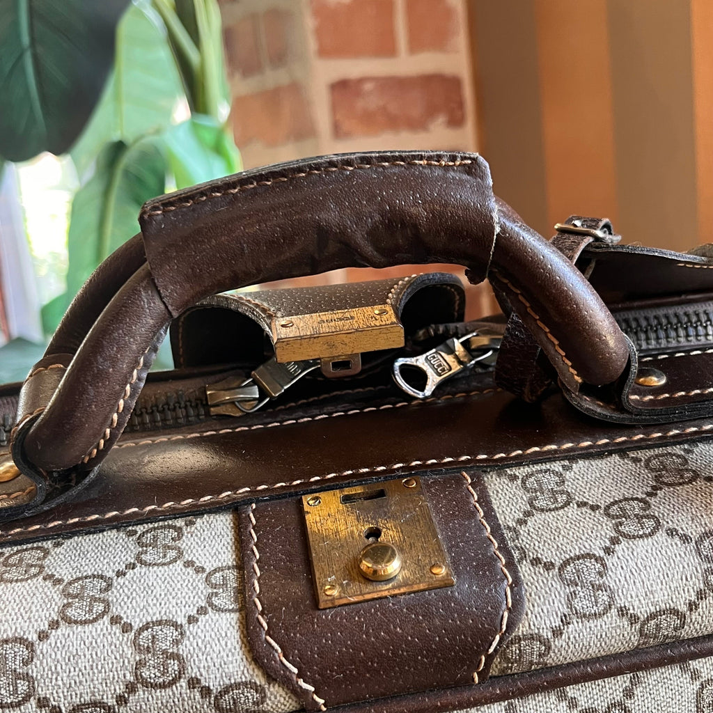 GUCCI Beige GG Supreme Canvas Vintage Suitcase