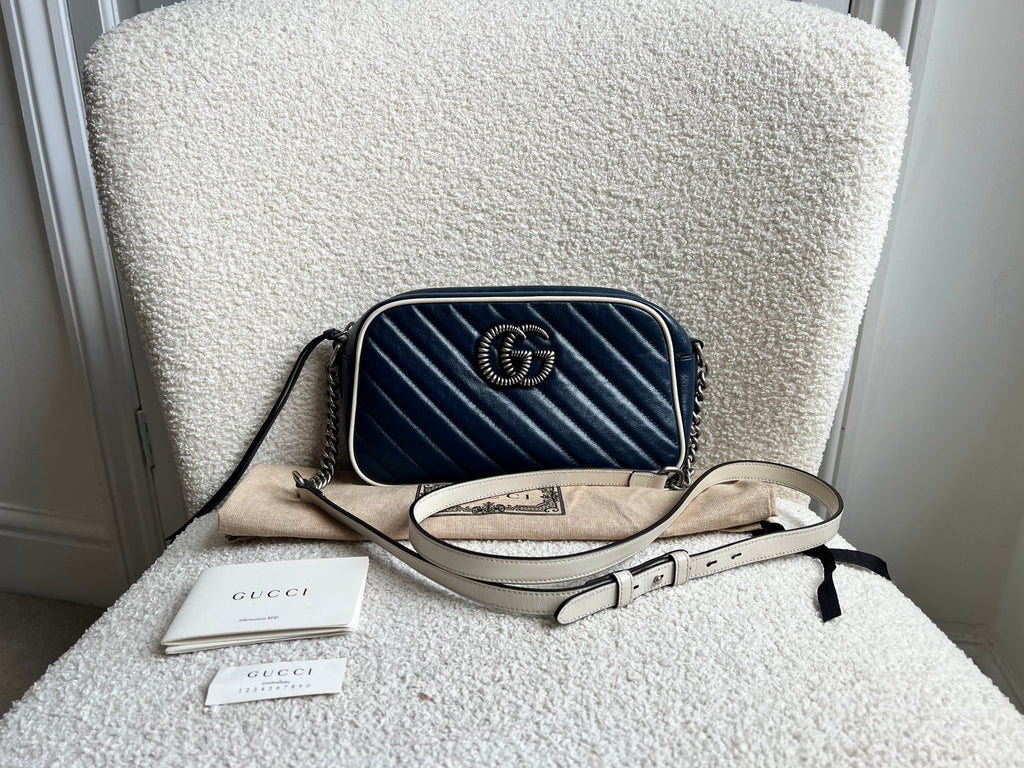 Gucci Torchon GG Navy Marmont Small Shoulder Bag