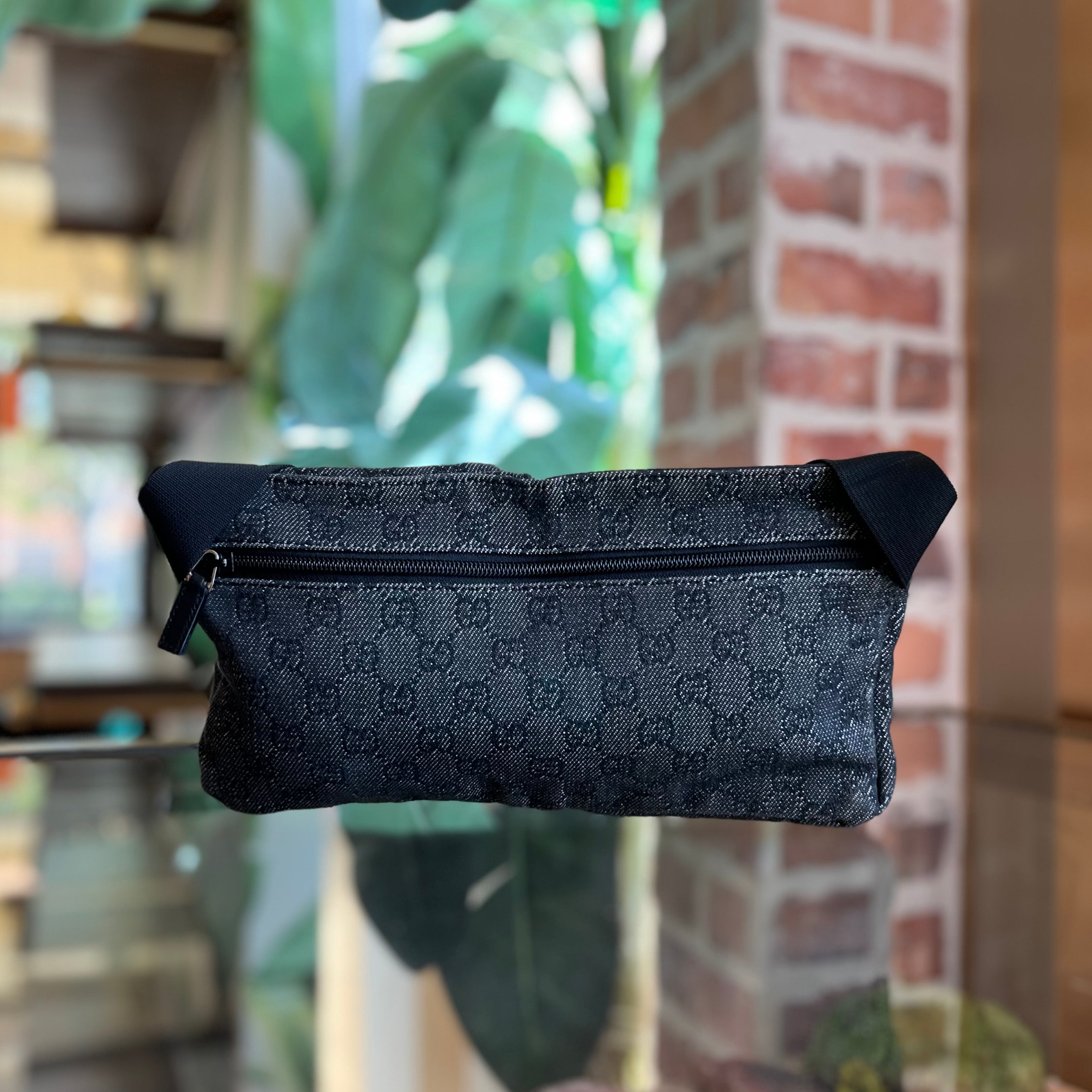GUCCI Black Denim GG Monogram Belt Bag