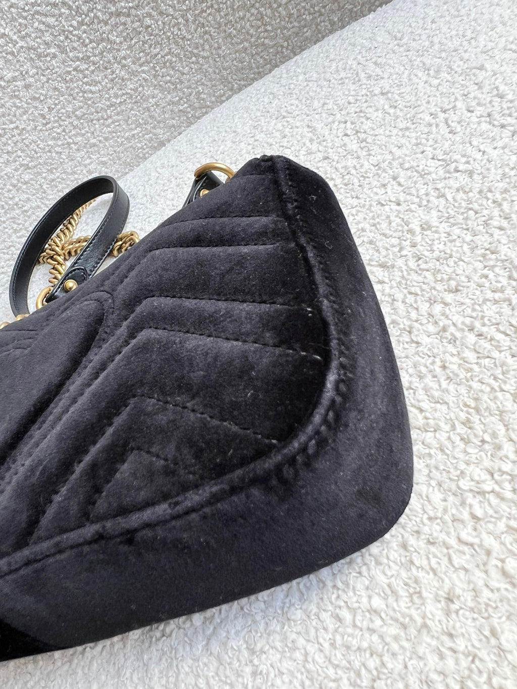 Gucci GG Black Velvet Embellished Marmont Mini Shoulder Bag