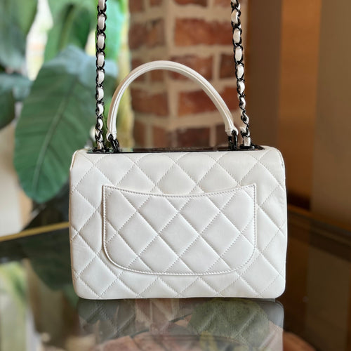 CHANEL Small Trendy CC Flap White Quilted Lambskin Leather Top Handle Bag
