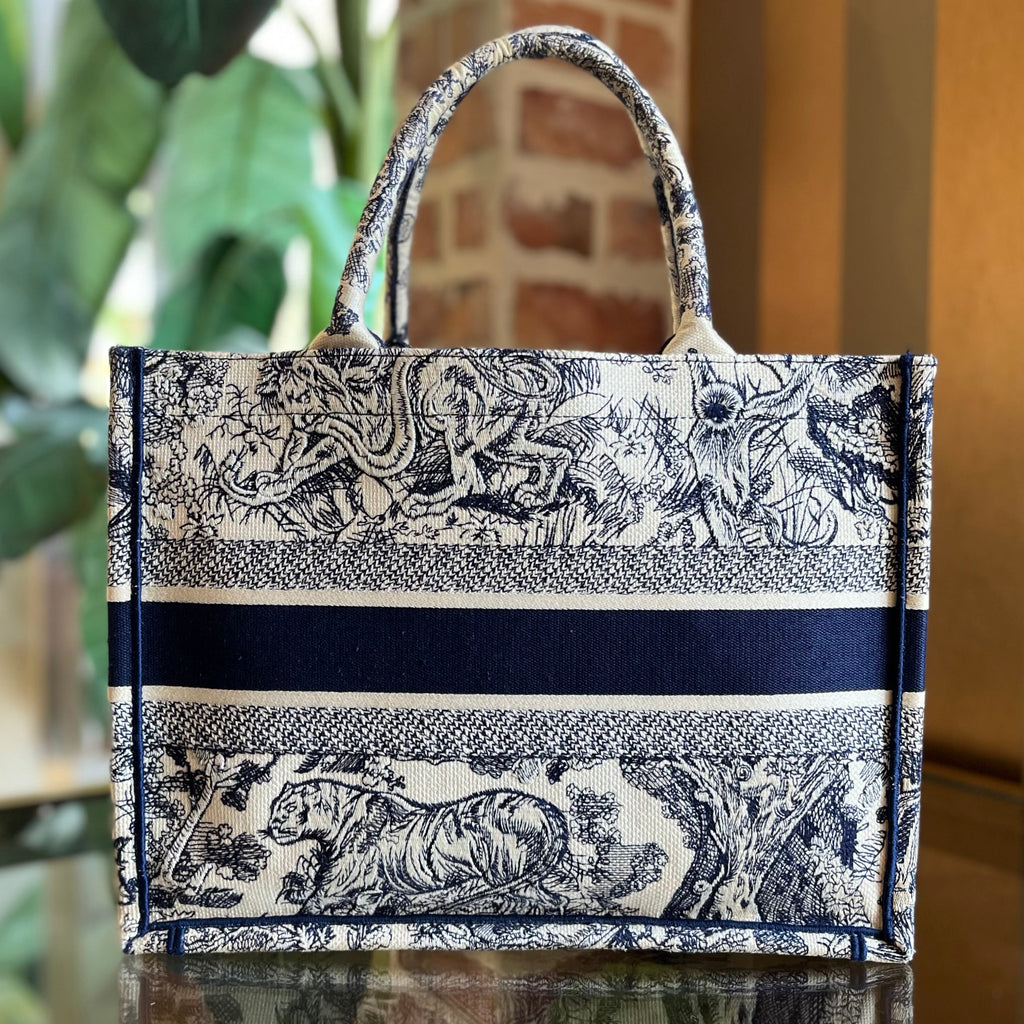 DIOR Medium Book Ecru and Blue Toile de Jouy Embroidered Tote