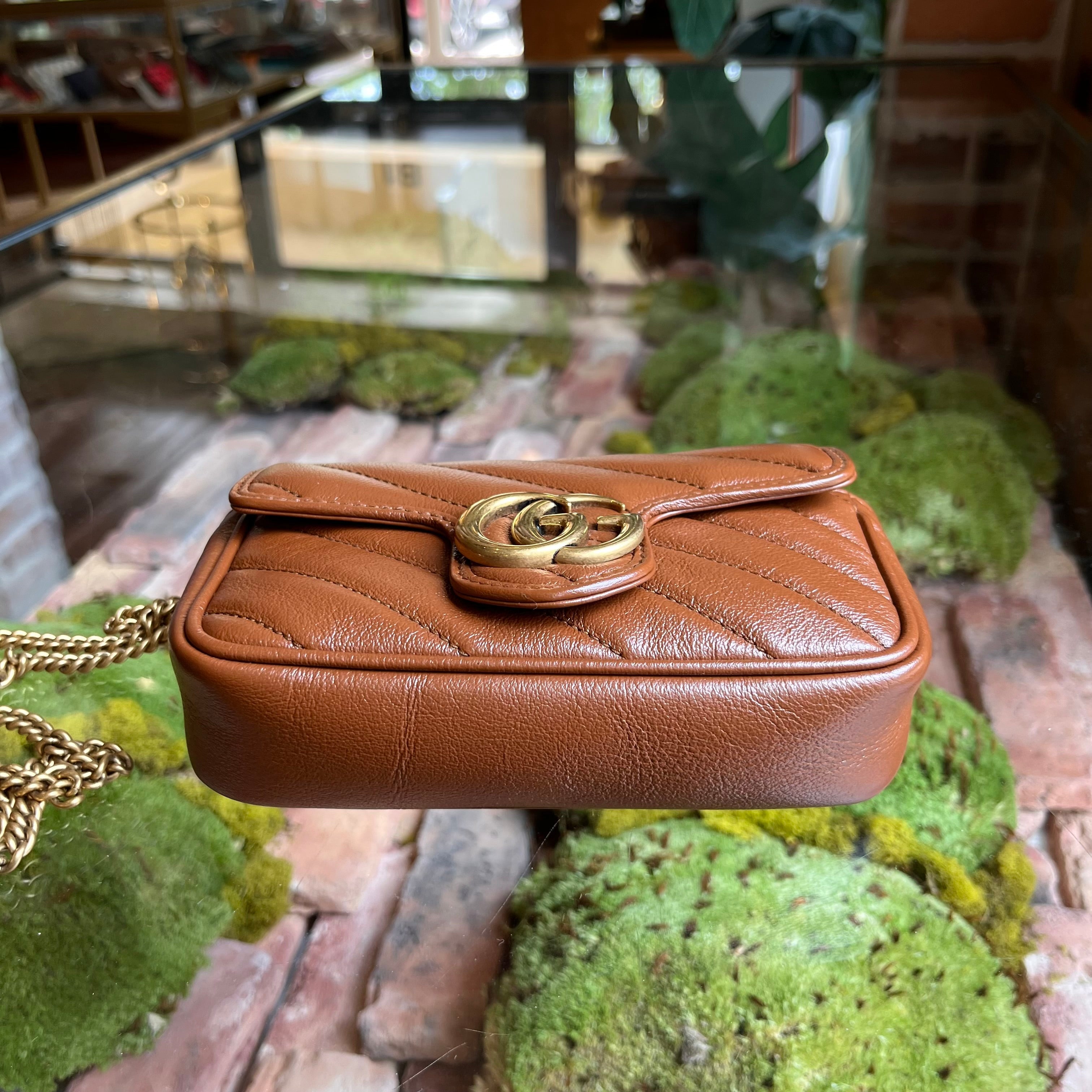 GUCCI GG Marmont Super Mini Azalea Calfskin Leather Crossbody Bag