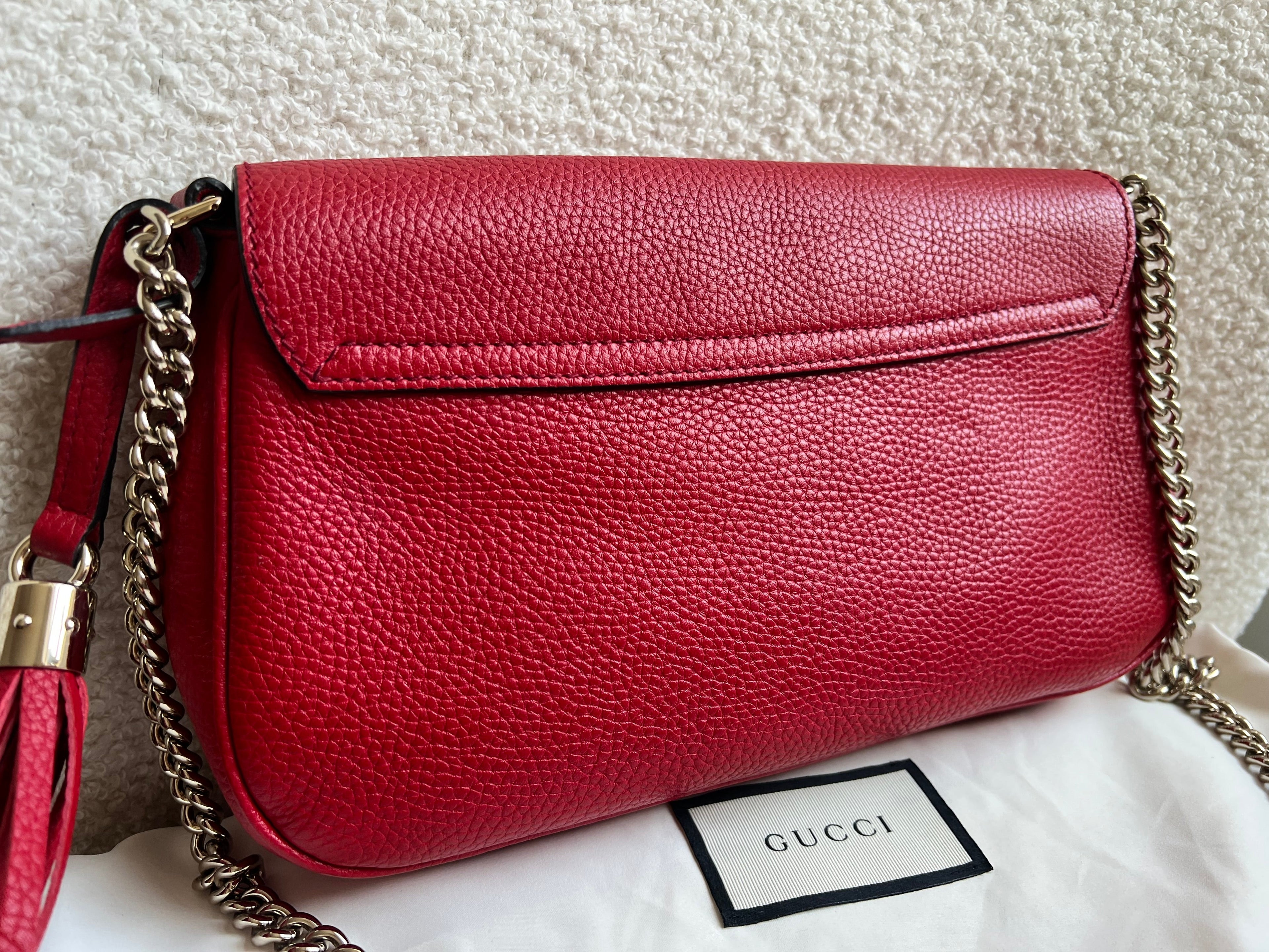 Gucci Red Soho Chain Crossbody Flap Bag