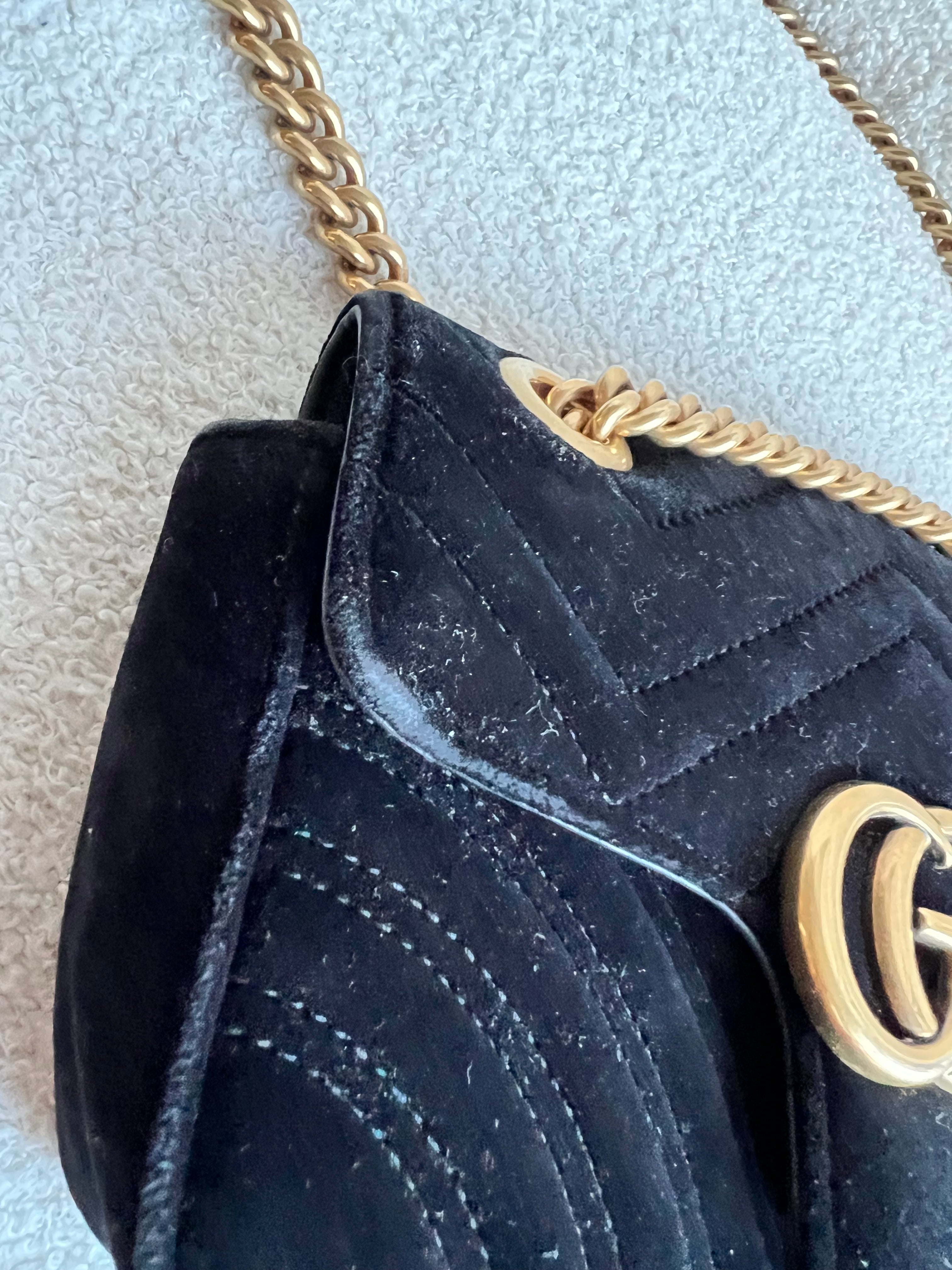 Gucci GG Black Velvet Marmont Mini Shoulder Bag (RRP £1395)