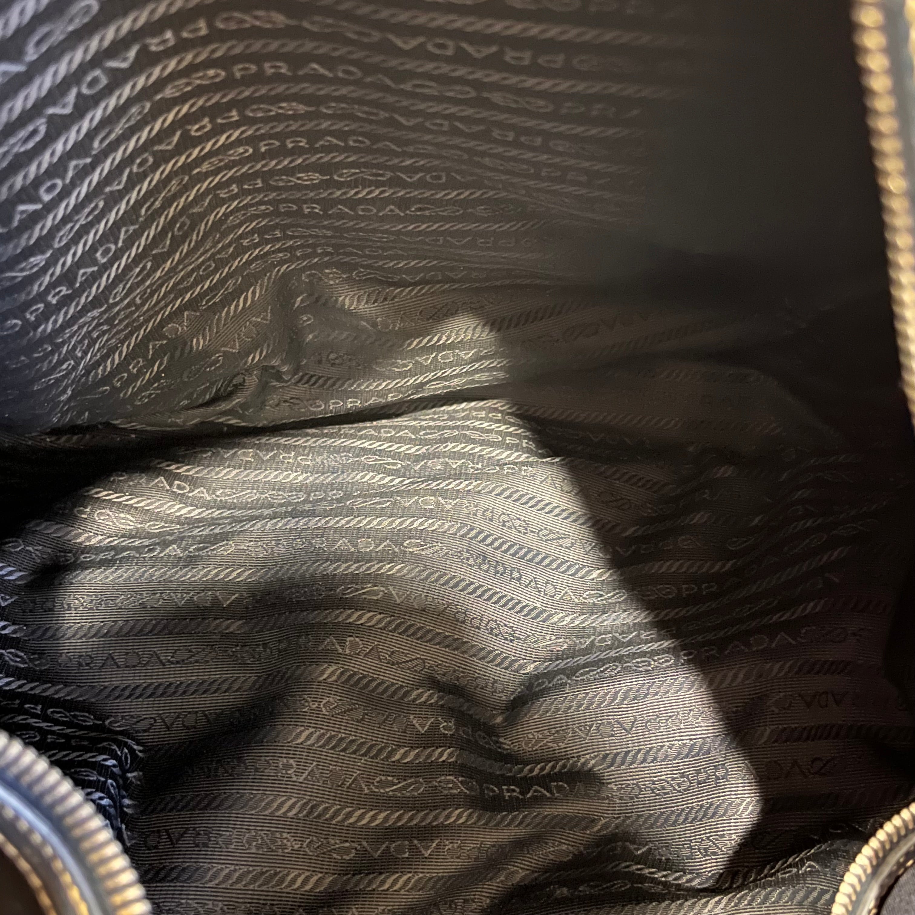 PRADA Navy Blue Nylon Embossed Leather Logo Hobo Bag