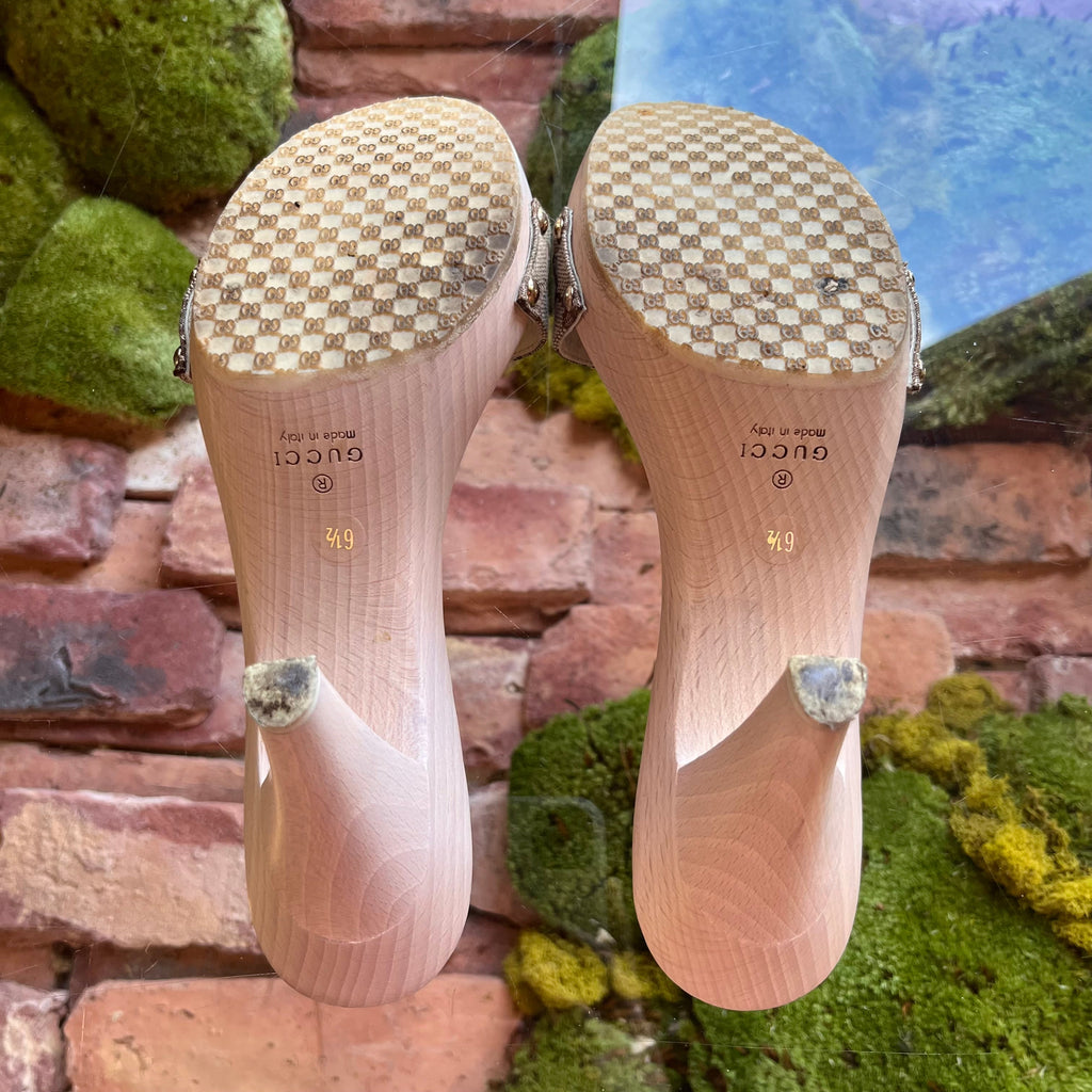 GUCCI GG Canvas Beige Guccissima Heels SZ 6.5