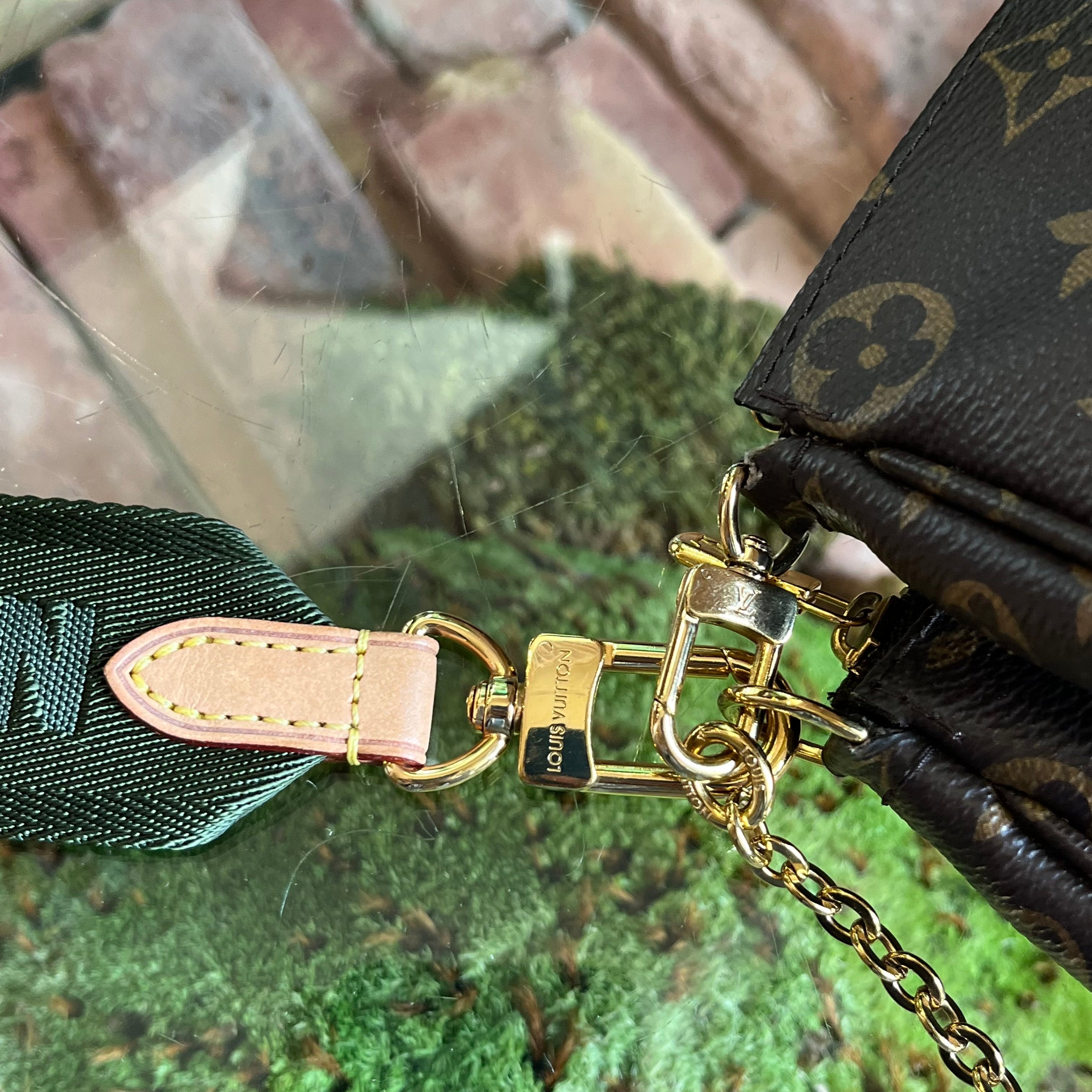 LOUIS VUITTON Multi Pochette Accessories Khaki Brown Monogram Coated Canvas Crossbody Bag