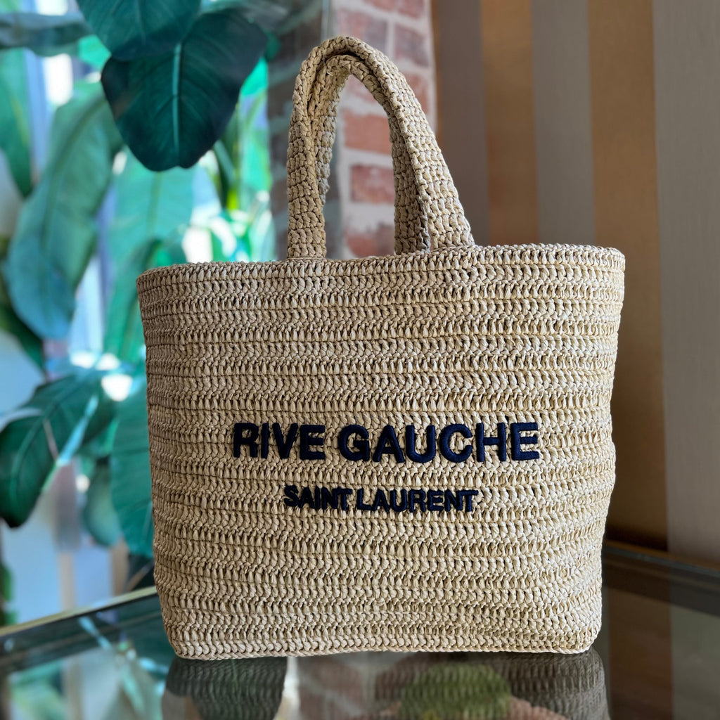 SAINT LAURENT Rive Gauche Natural Raffia Tote Bag