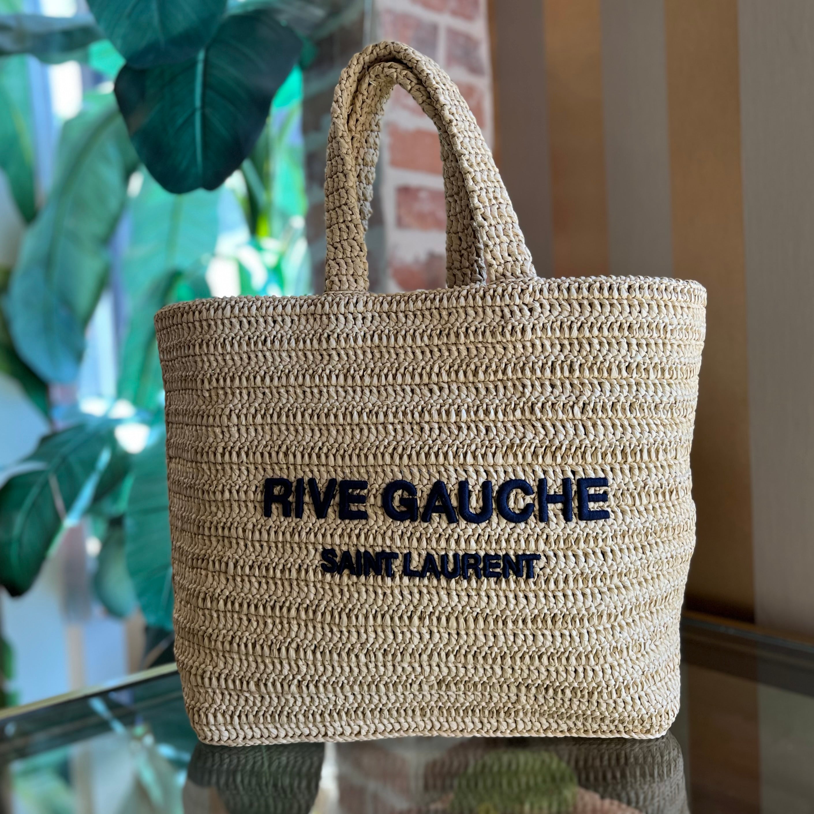 SAINT LAURENT Rive Gauche Natural Raffia Tote Bag