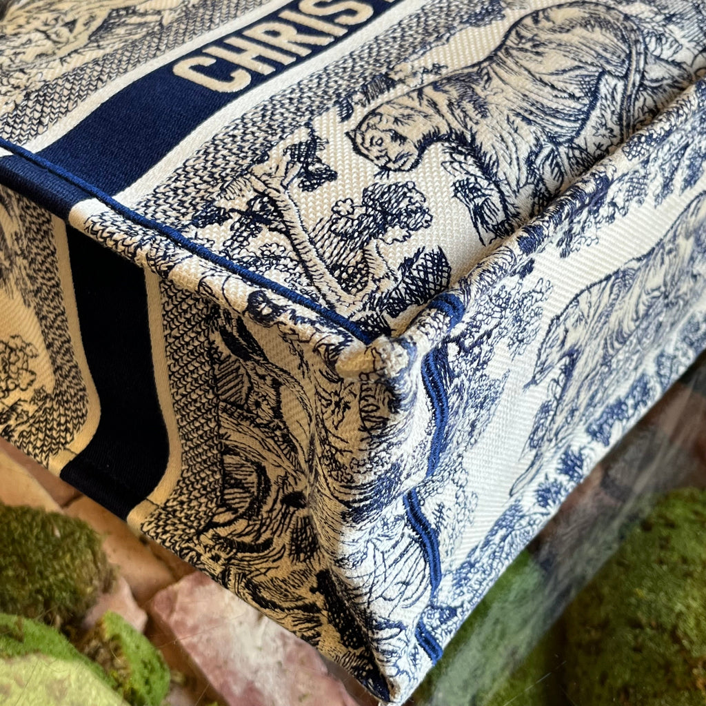 DIOR Medium Book Ecru and Blue Toile de Jouy Embroidered Tote