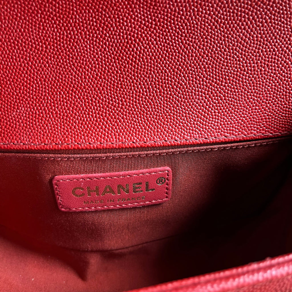 CHANEL Small Boy Bag Red Chevron Caviar Leather Braided Shoulder Bag