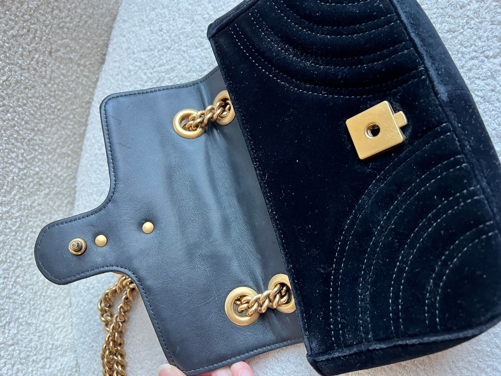 Gucci GG Black Velvet Marmont Mini Shoulder Bag (RRP £1395)
