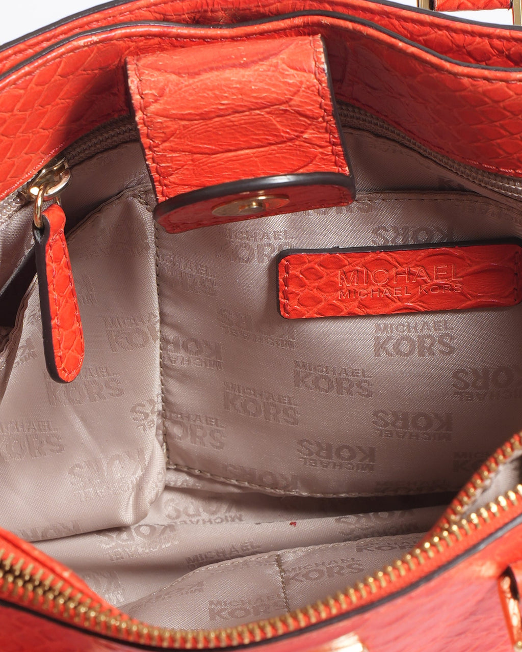 Michael Kors Kellen Small Red Snakeskin Satchel