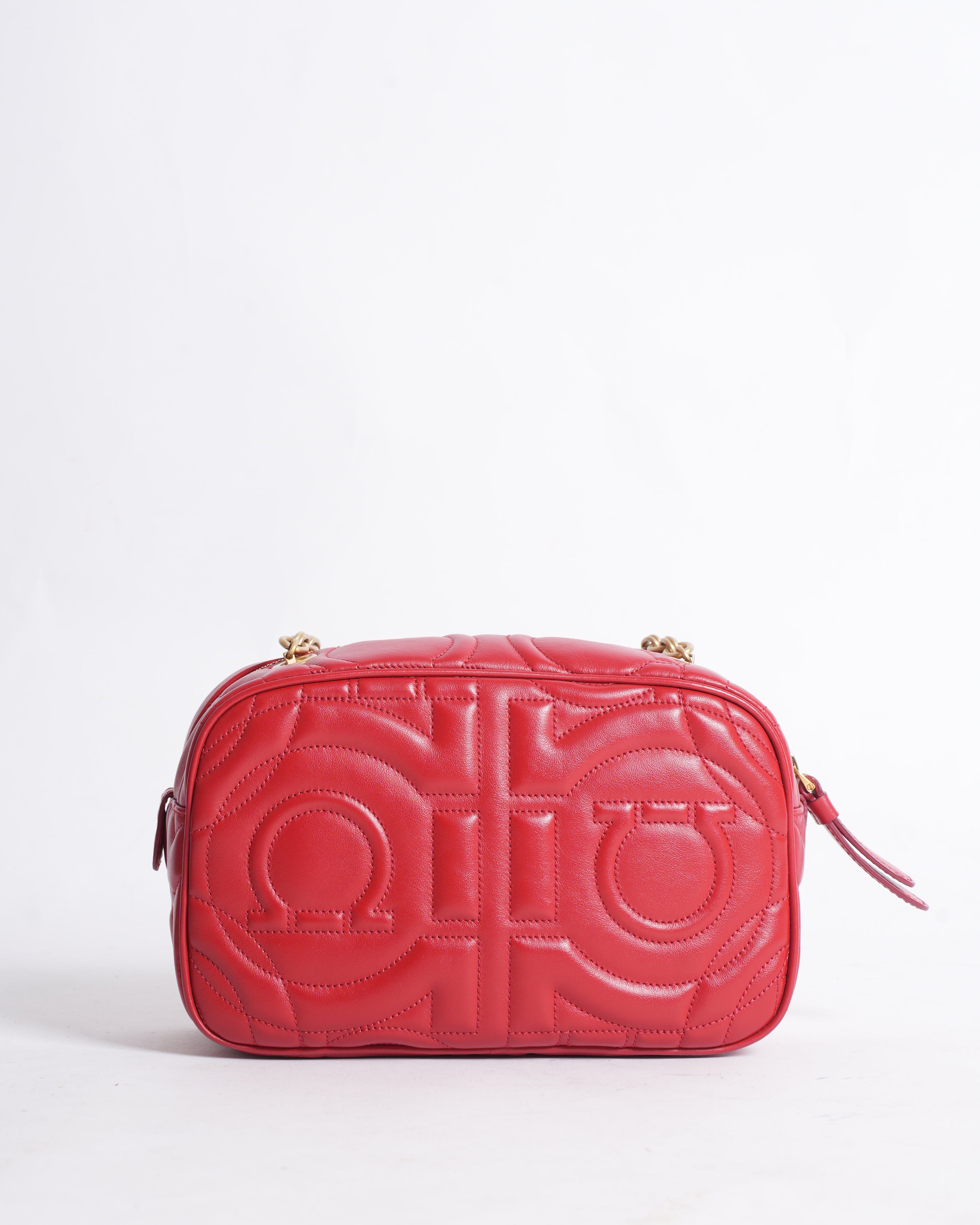 Salvatore Ferragamo Gancini Quilted Camera Bag in Red