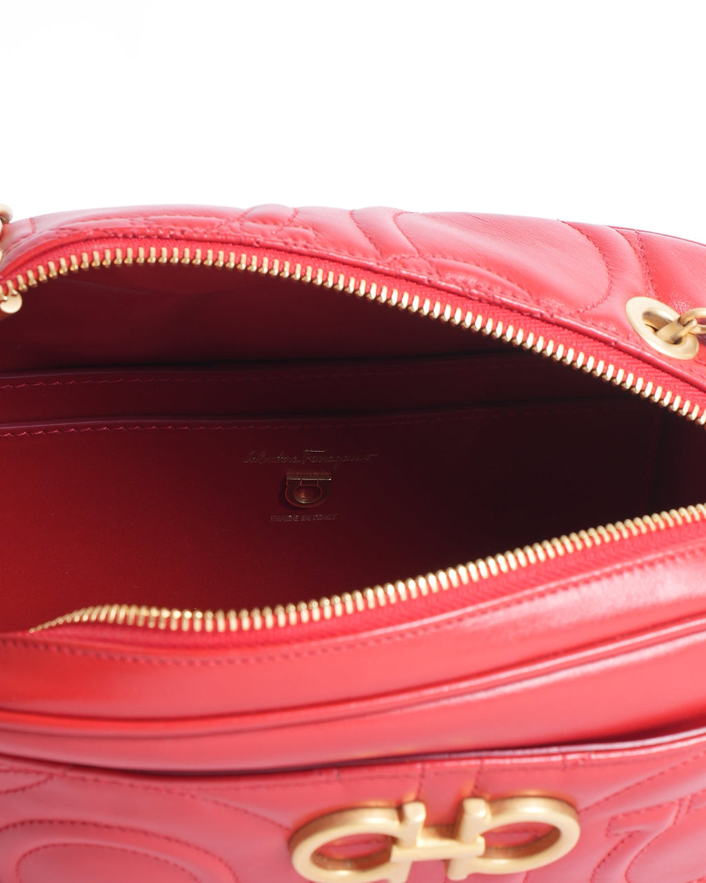Salvatore Ferragamo Gancini Quilted Camera Bag in Red