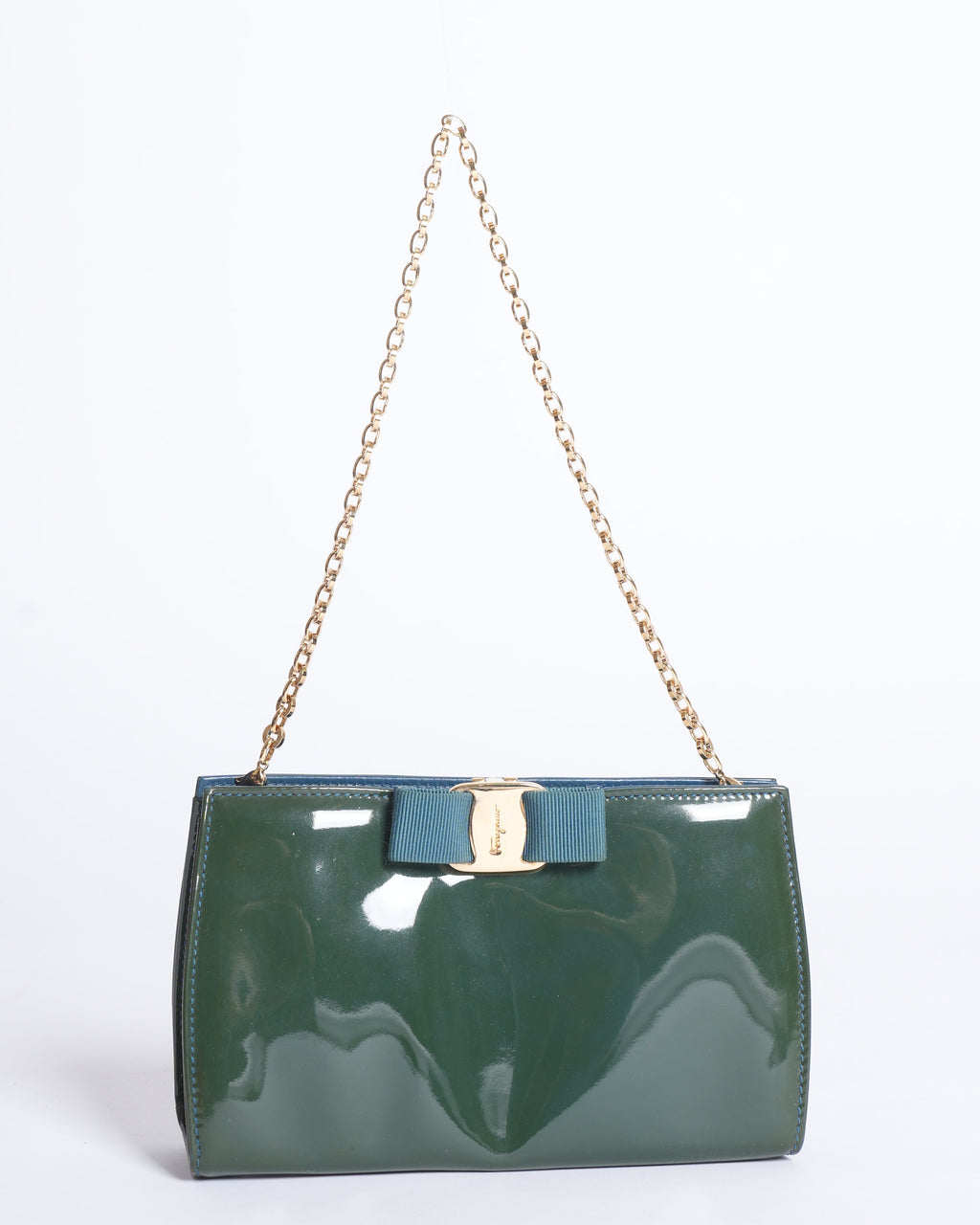Salvatore Ferragamo Green Patent Leather Vara Bow Crossbody Bag