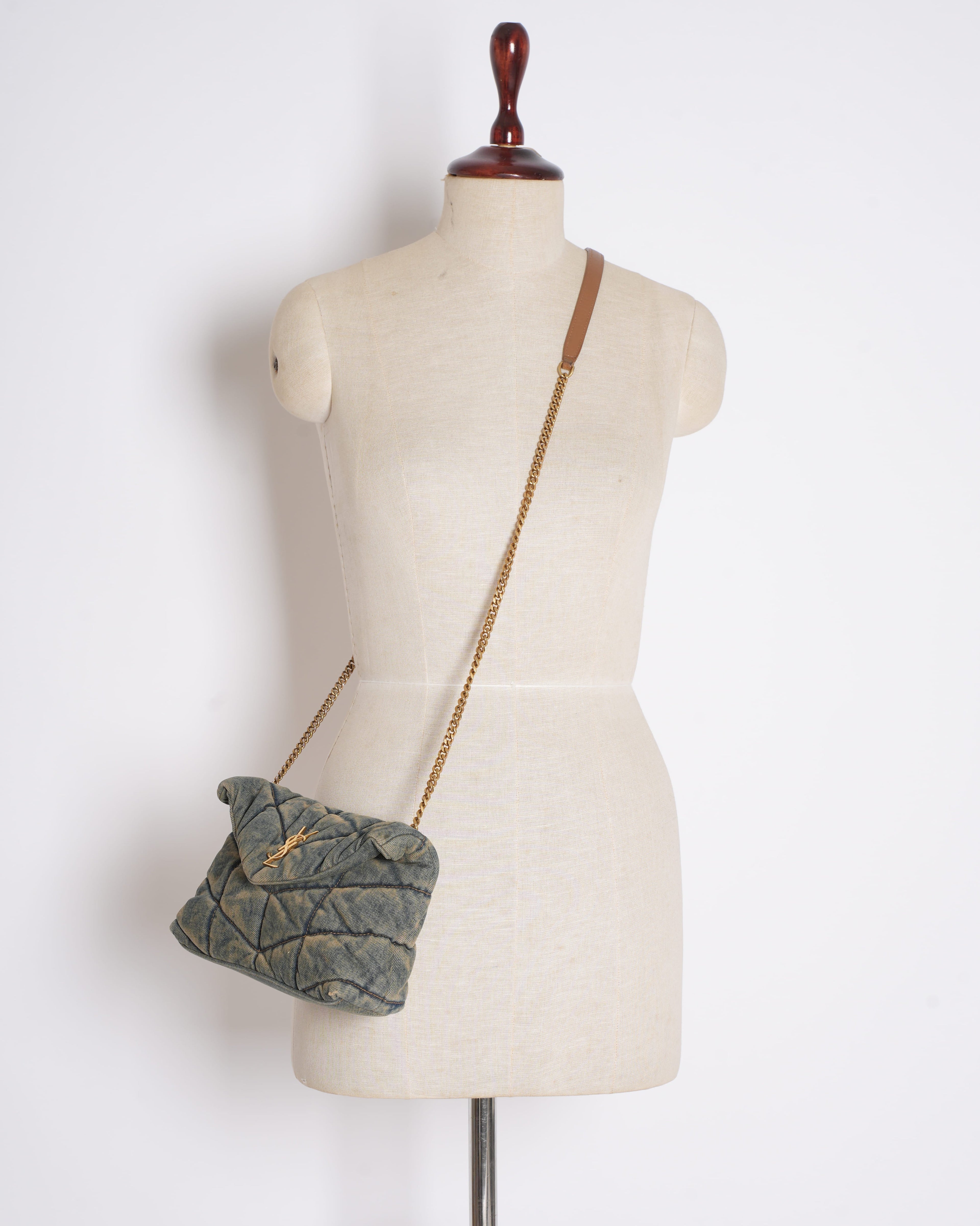 Saint Laurent LouLou Puffer Shoulder Bag in Denim