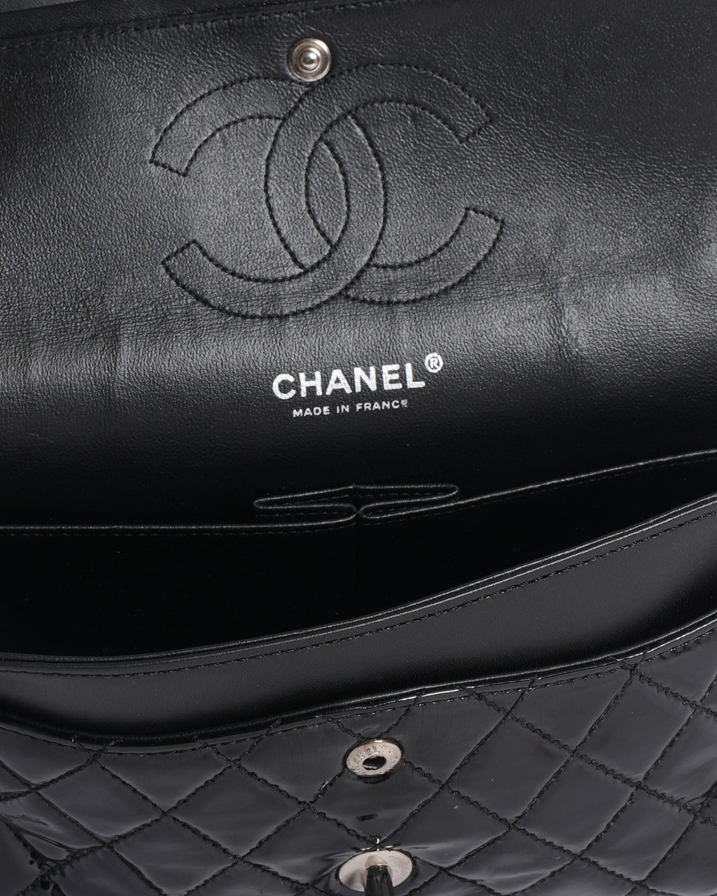Chanel black medium classic flap bag in patent leather