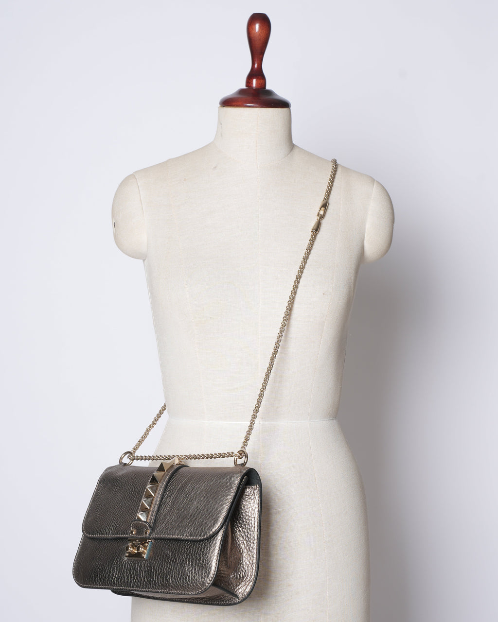 Valentino Metallic Leather Rockstud Glam Lock Flap Bag