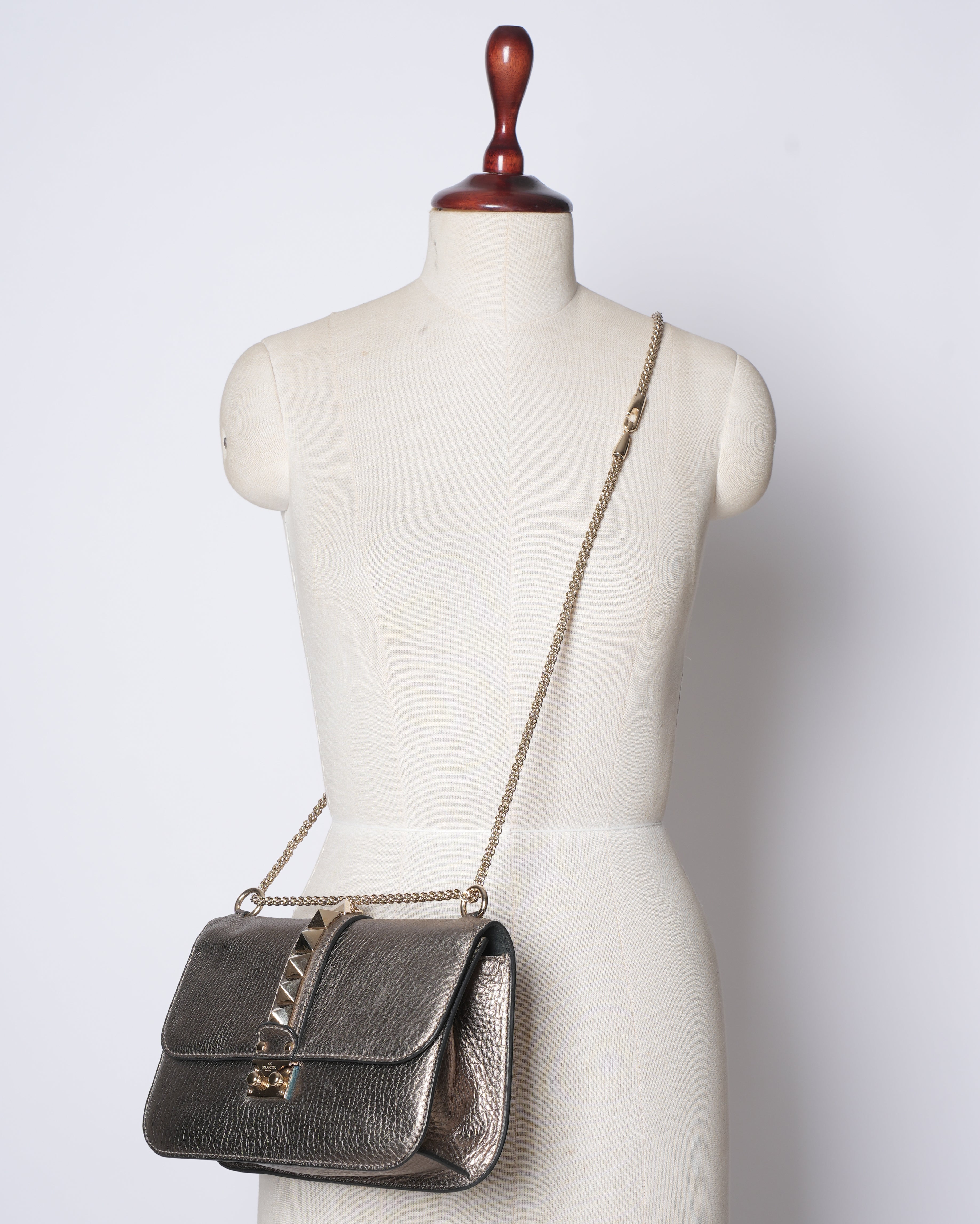 Valentino Metallic Leather Rockstud Glam Lock Flap Bag