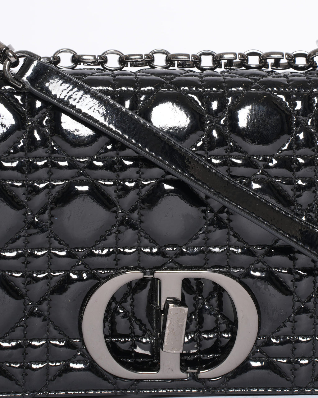 Christian Dior Medium Caro Bag in Black Patent Leather