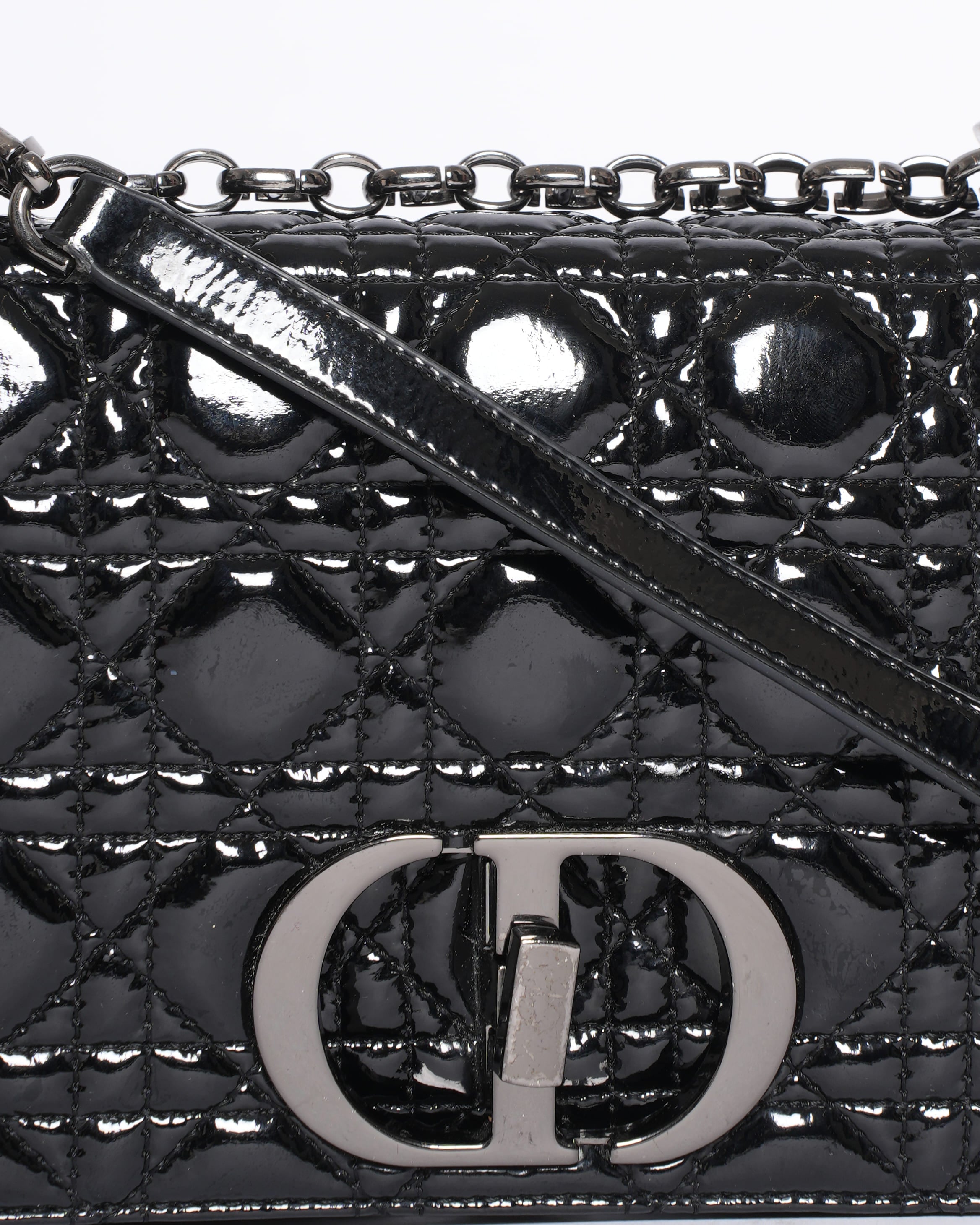 Christian Dior Medium Caro Bag in Black Patent Leather
