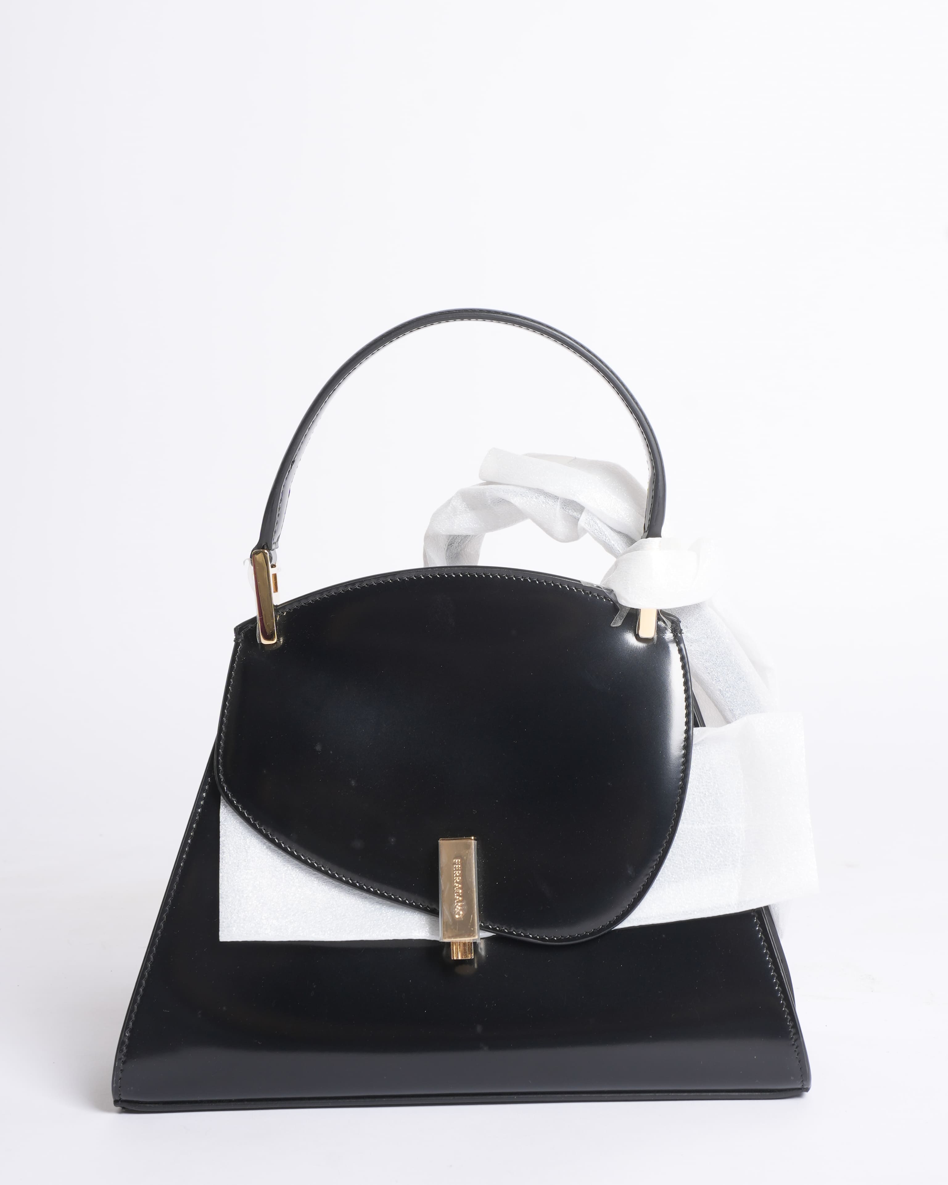 New Salvatore Ferragamo Geometric Small Top Handle Bag with Crossbody Strap