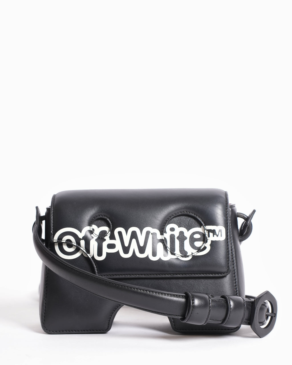Off-White Leather Logo Burrow Leather Bag Black White