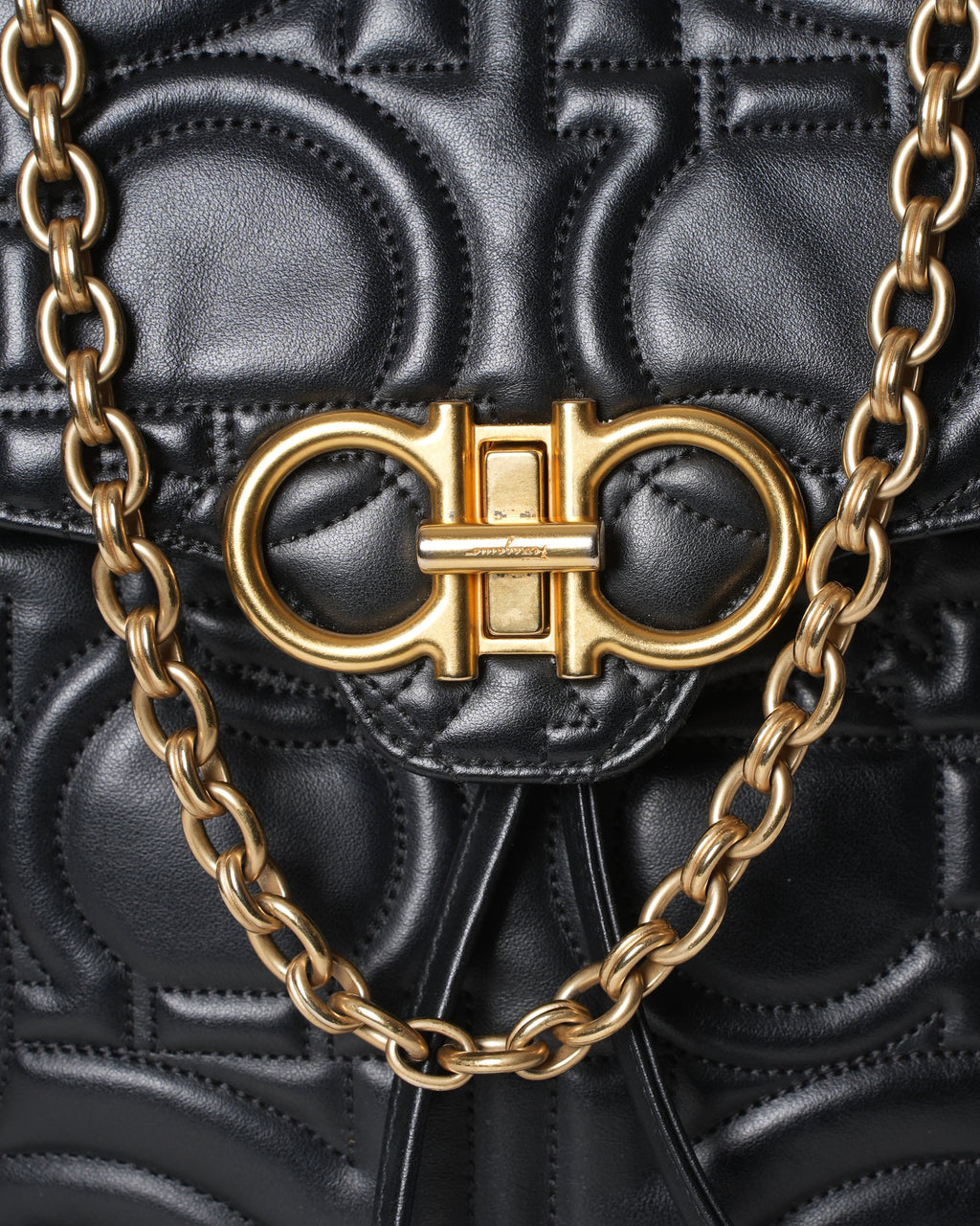 Salvatore Ferragamo Black Gancini Quilted Leather Backpack