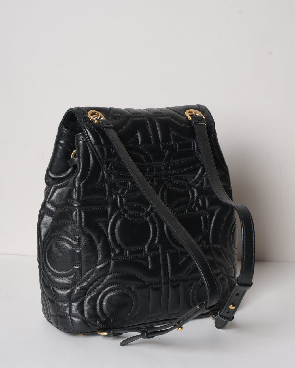 Salvatore Ferragamo Black Gancini Quilted Leather Backpack