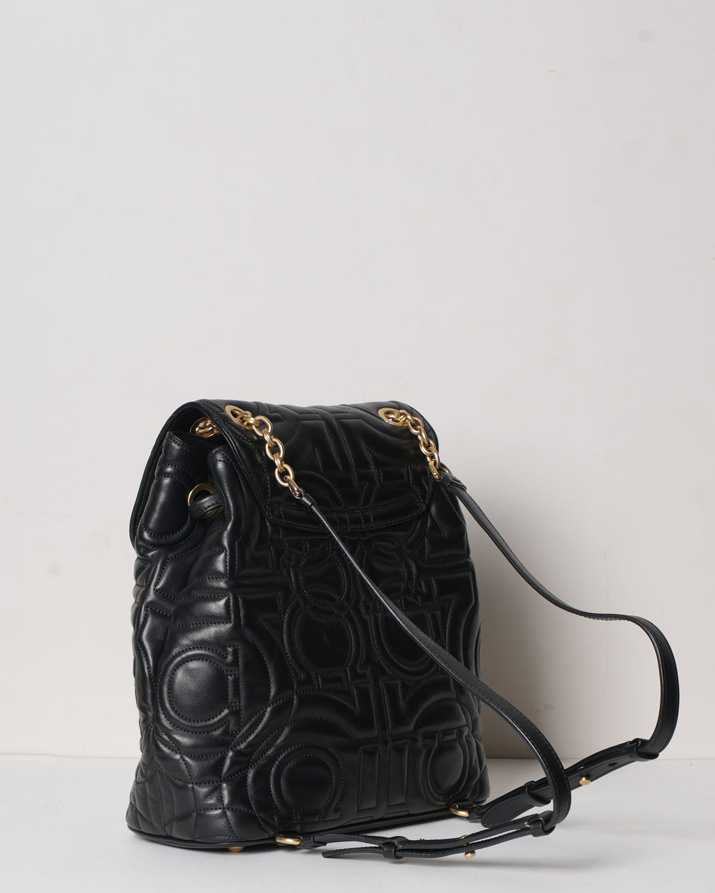 Salvatore Ferragamo Black Gancini Quilted Leather Backpack