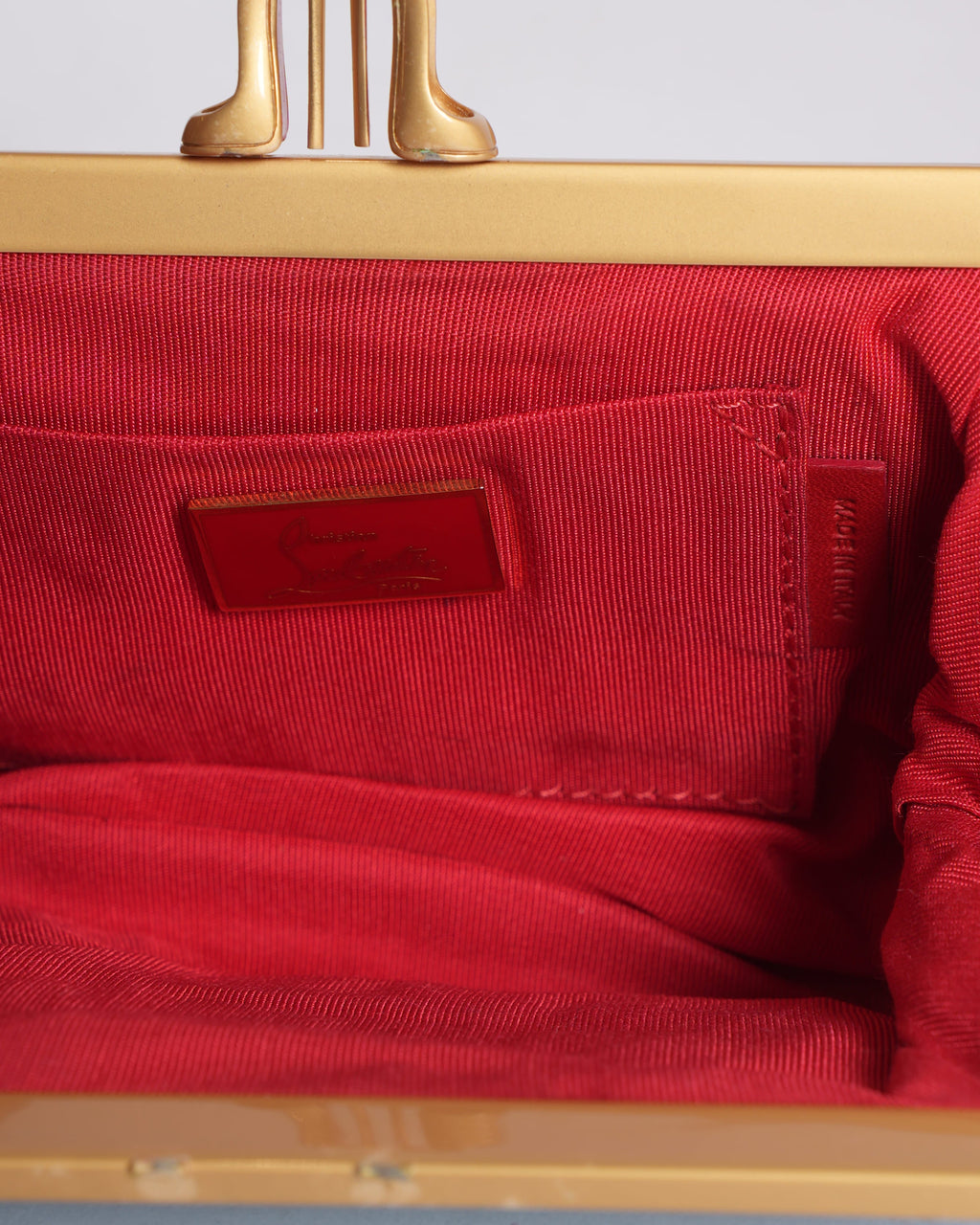 Christian Louboutin Loubi Croissant Satin Clutch