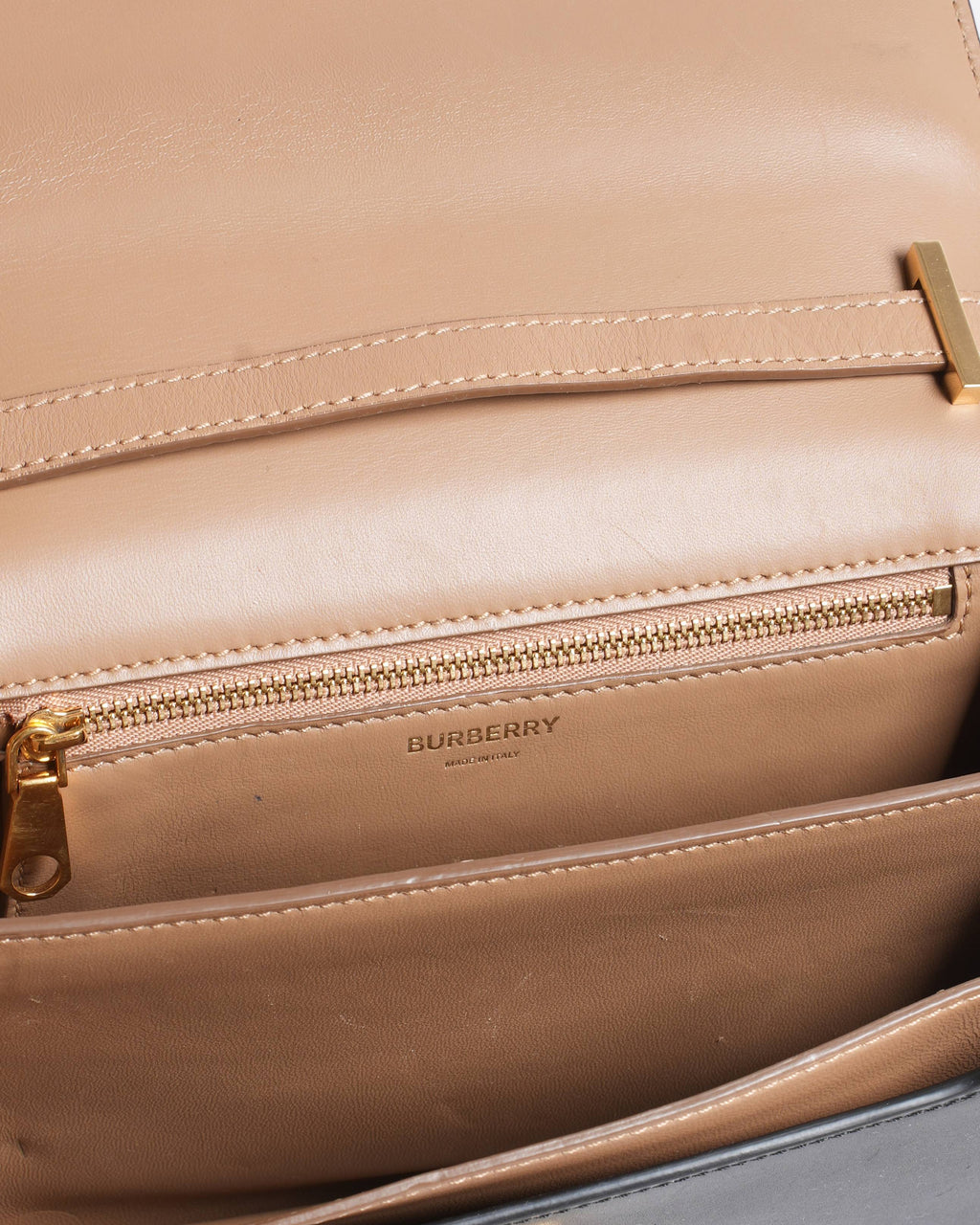 Burberry  TB Flap Crossbody Bag Leather Small Black, Neutral