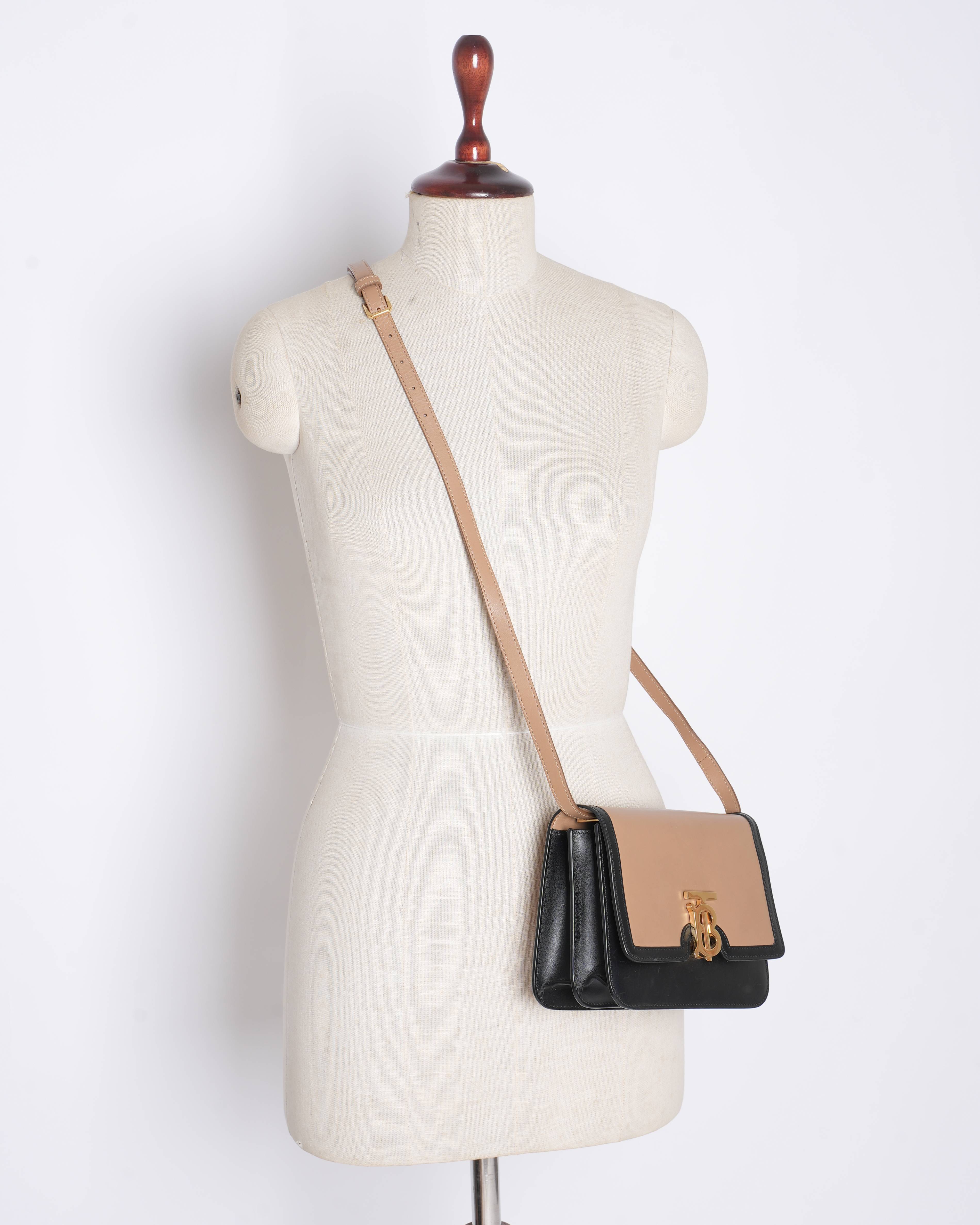 Burberry  TB Flap Crossbody Bag Leather Small Black, Neutral
