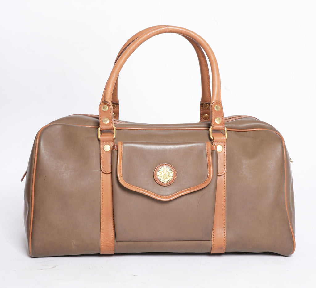 Vintage Pierre Balmain Calfskin Leather Duffle Bag with Small Shoulder Bag