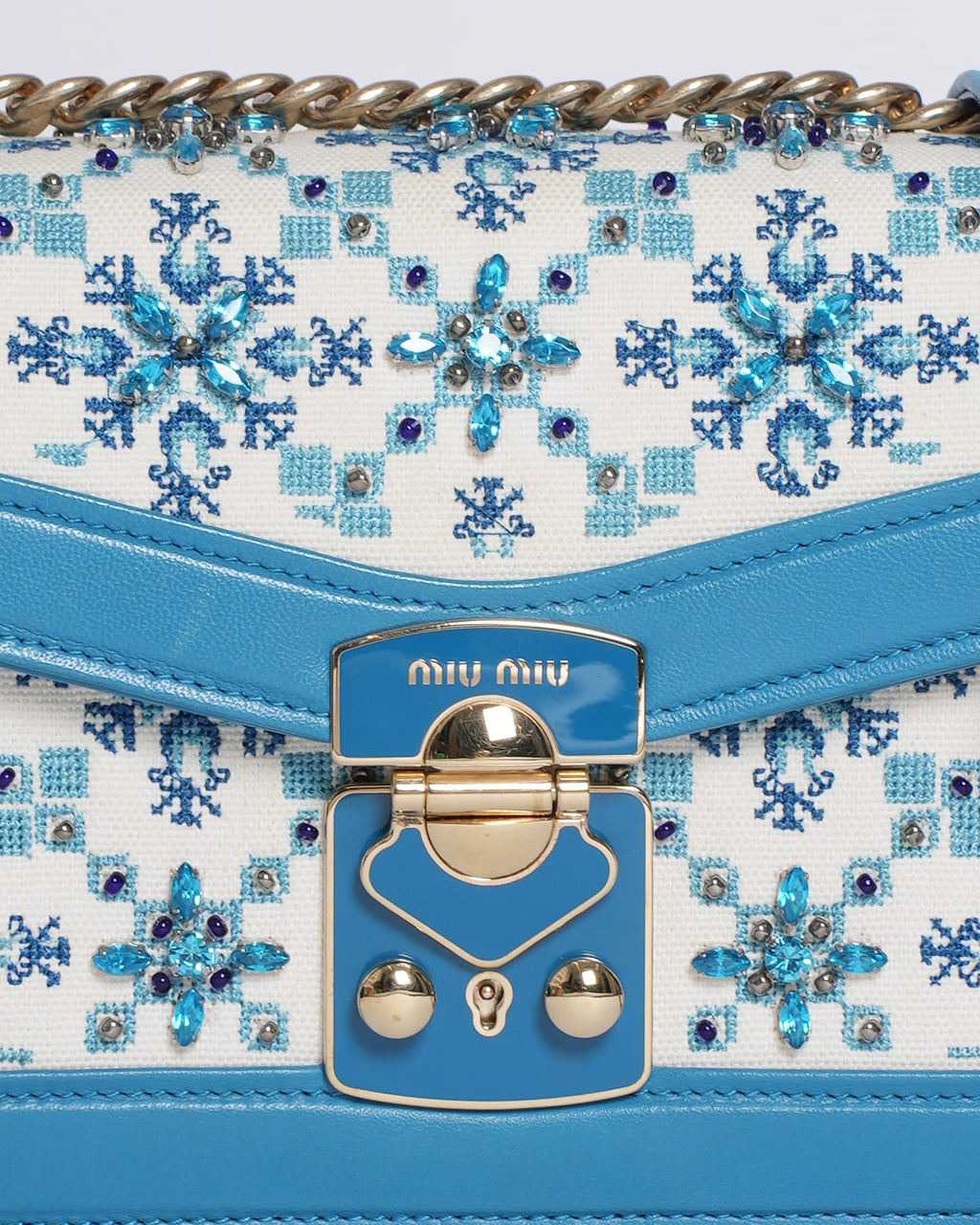 New Miu Miu Pixel-Embroidered Bag in Blue