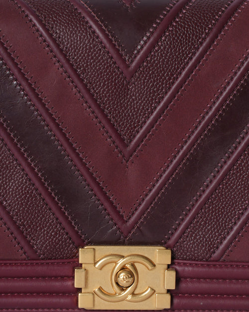 Chanel Chevron Boy Bag In Maroon
