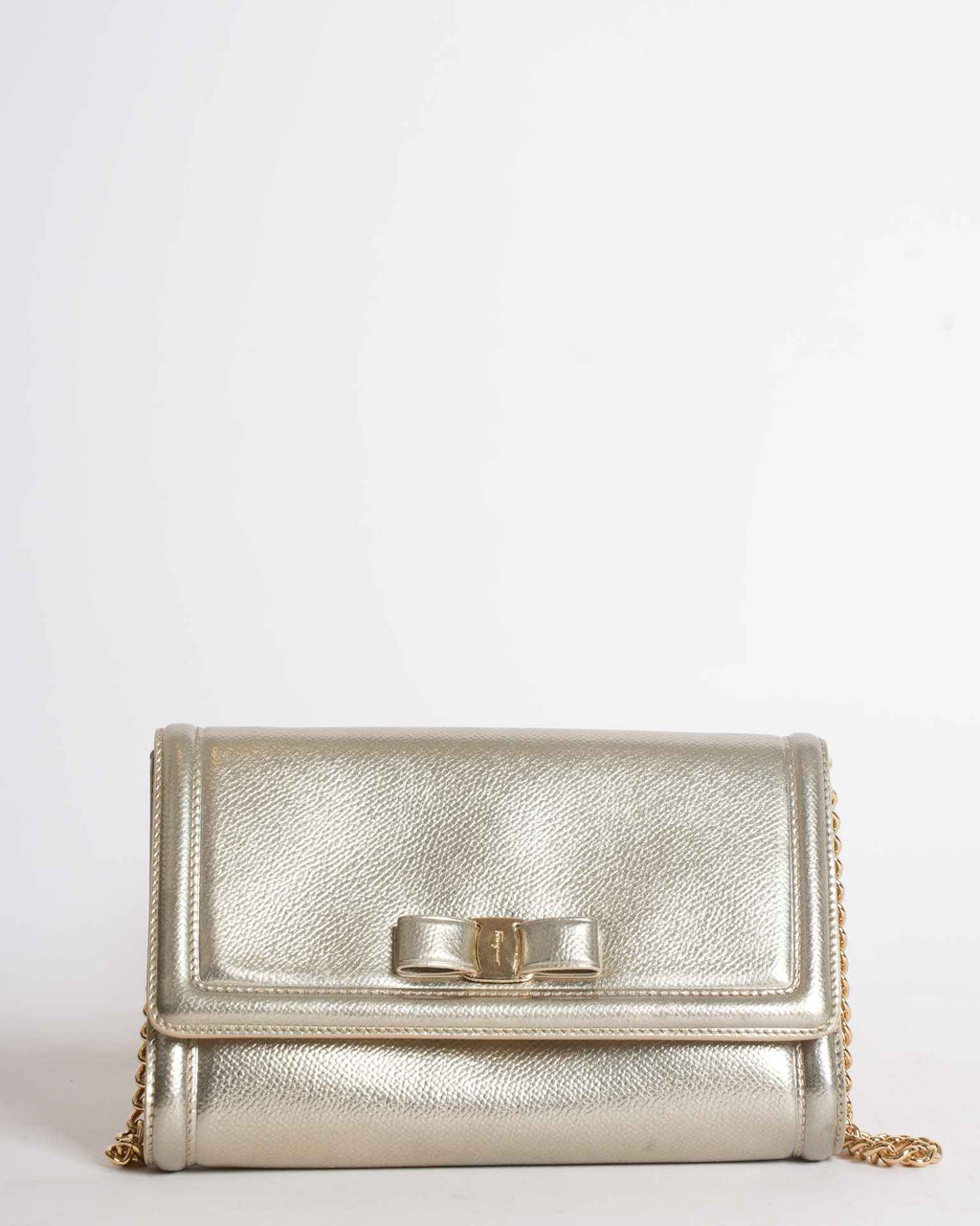 New Salvatore Ferragamo Vara Bow Metallic Leather Bag