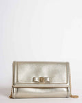 New Salvatore Ferragamo Vara Bow Metallic Leather Bag