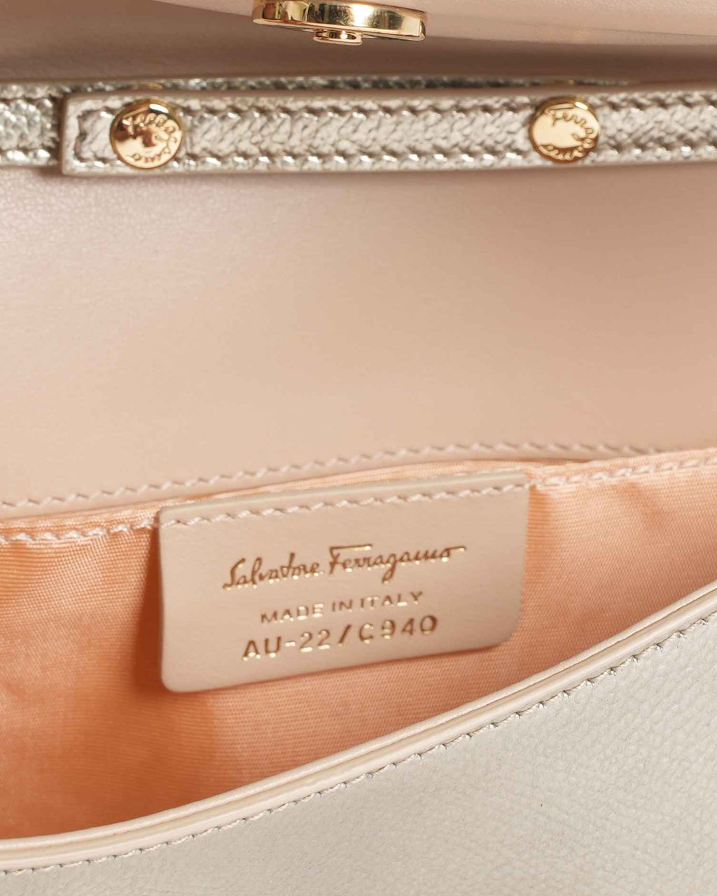 New Salvatore Ferragamo Vara Bow Metallic Leather Bag