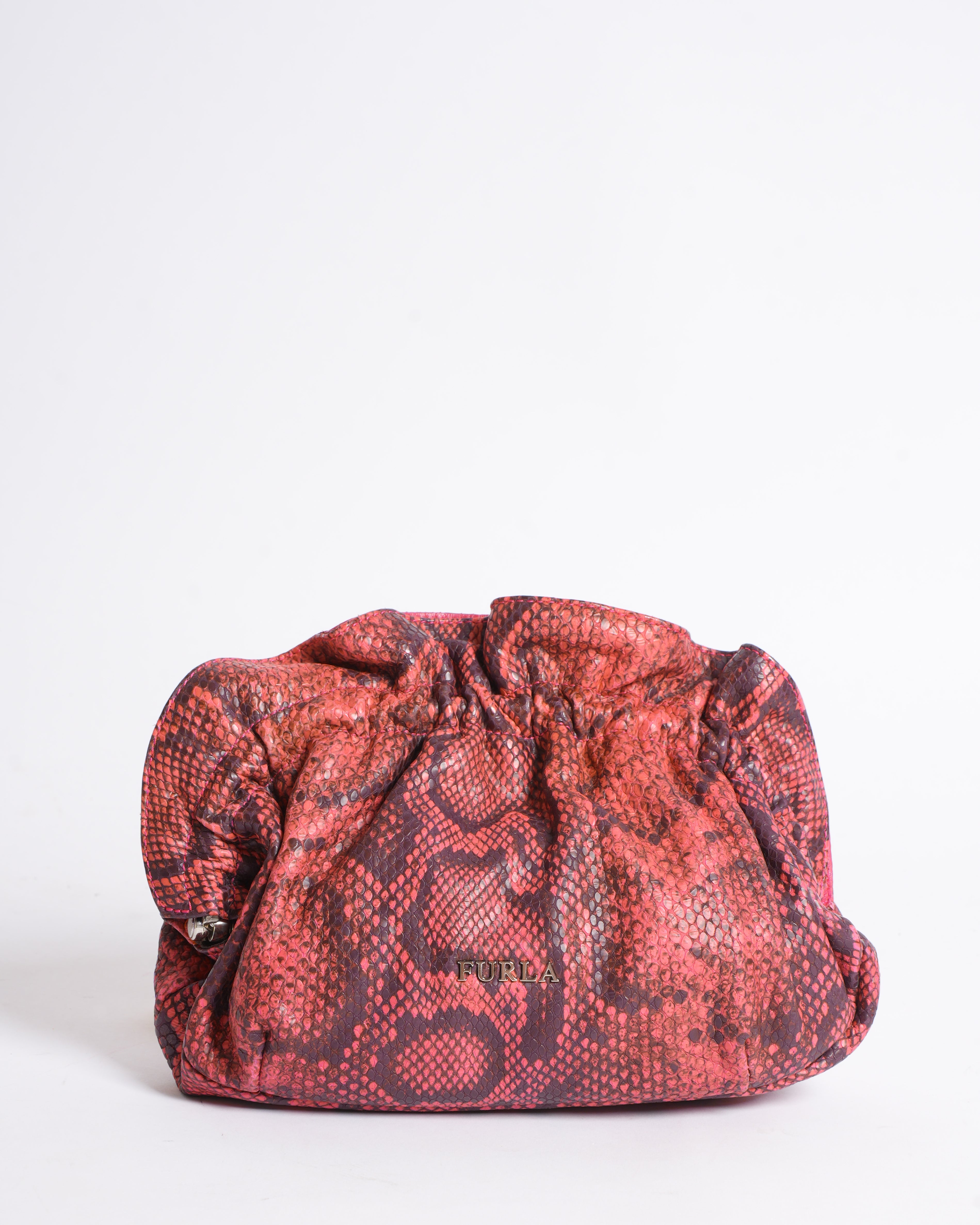 New Furla Ruffle Clutch In Embossed Python Clutch