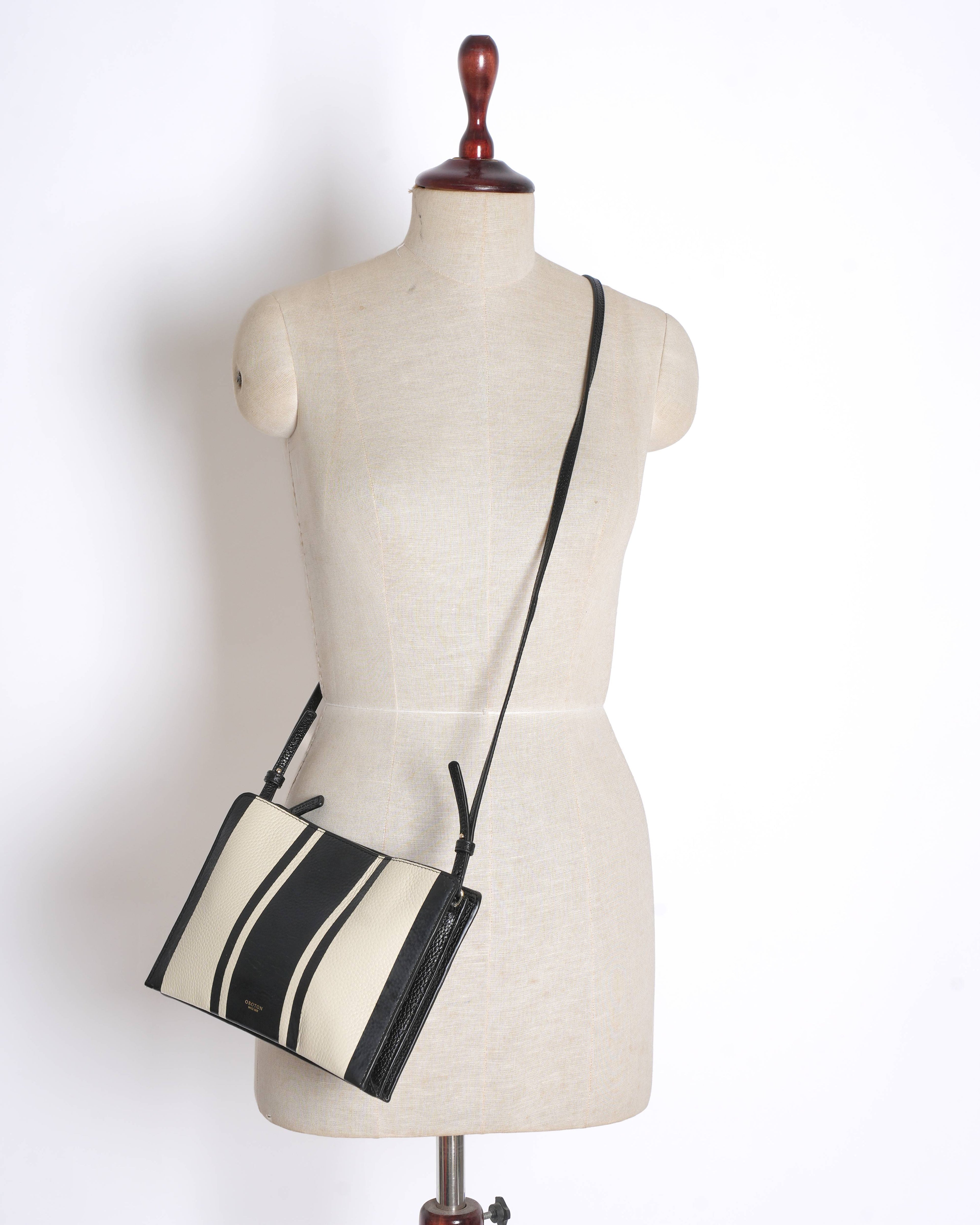 New Oroton Striped Leather Crossbody Bag