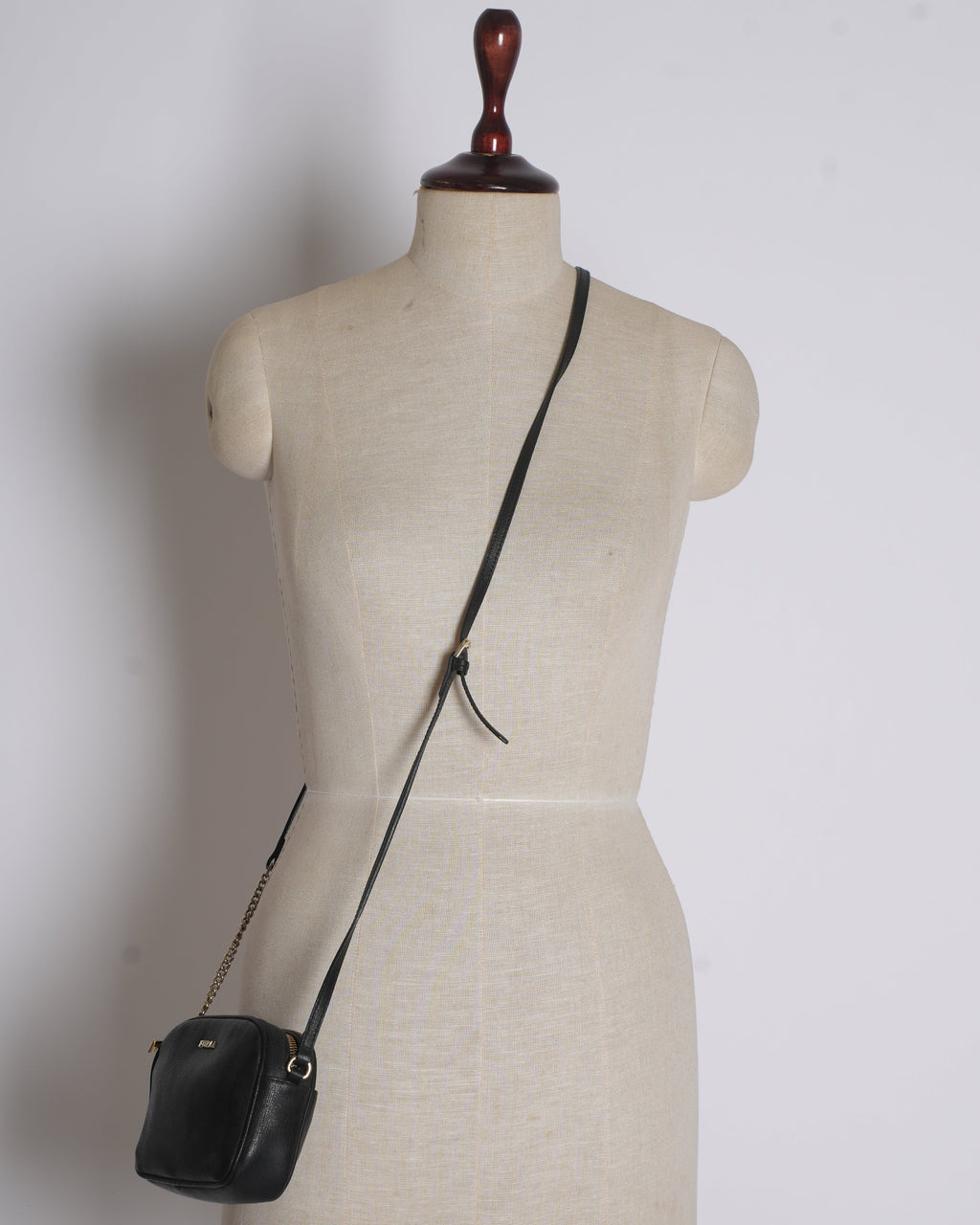 Furla black leather small crossbody bag