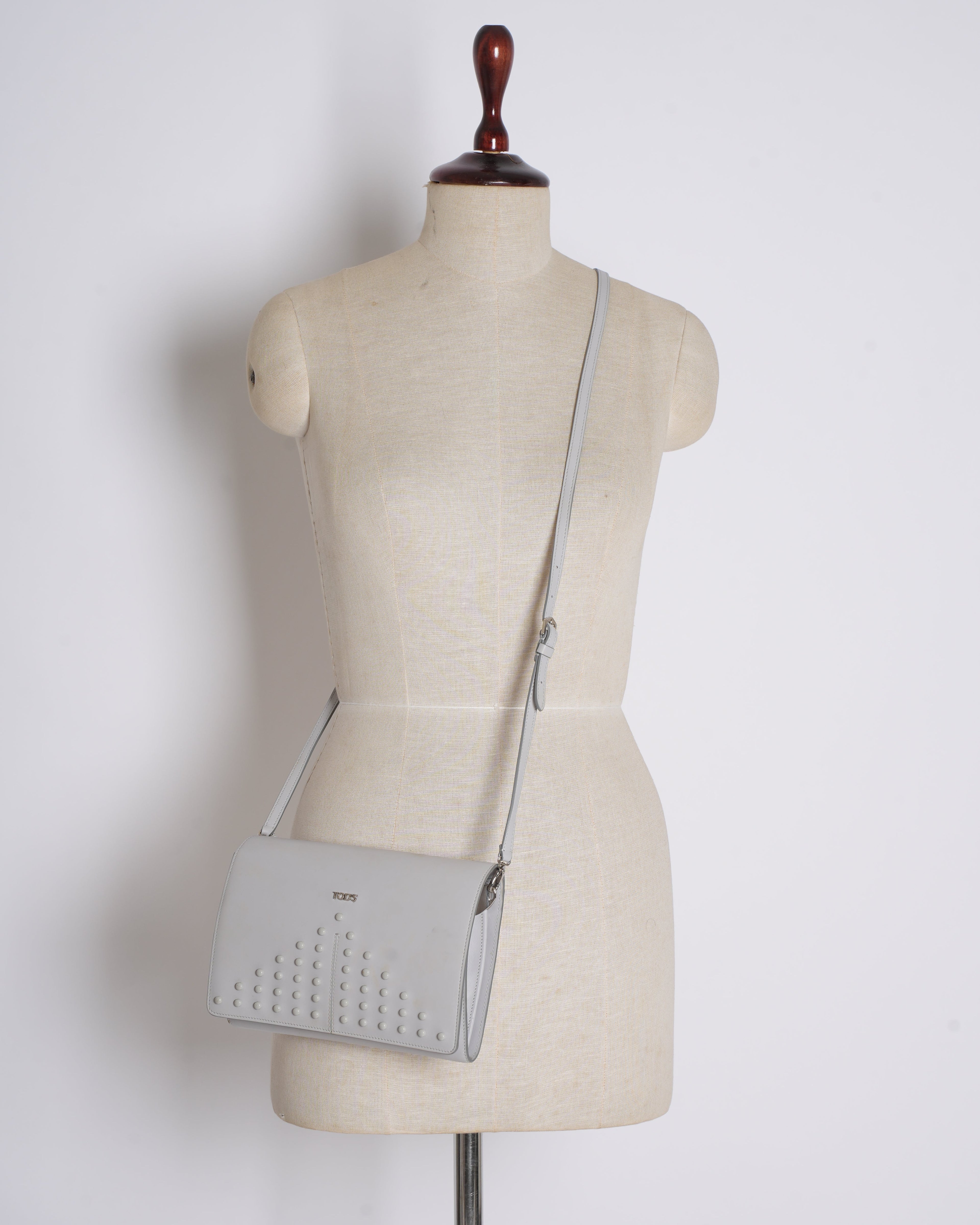 Tod’s Grey Studded Leather Crossbody Bag